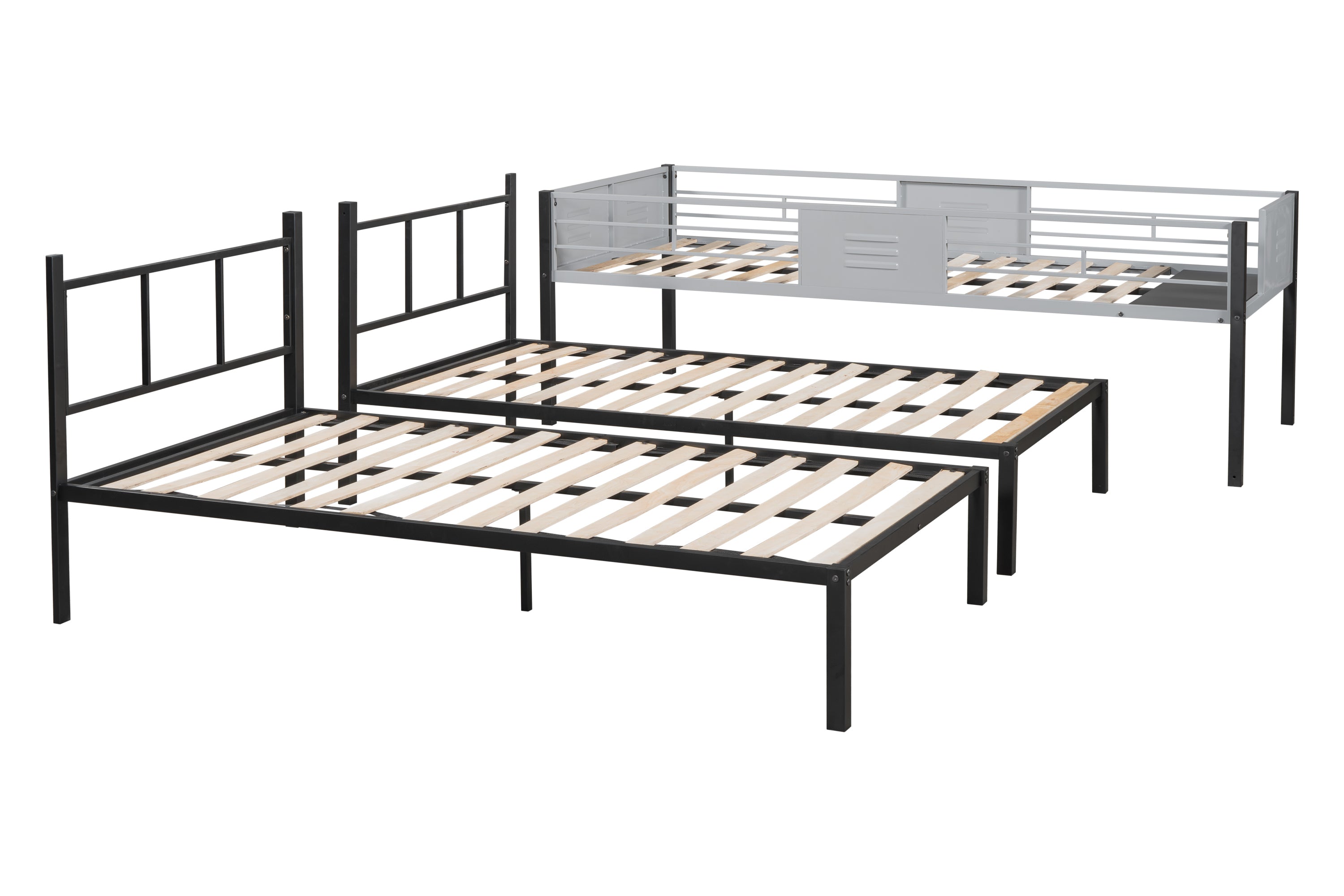 Triple Bunk Bed with Vent Board/ Sturdy Metal Frame/ Noise-Free Wood Slats/ Separatable into three beds/ No Box Spring Needed