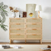 Bedroom dresser, 8 Double Dresser with rattan drawers, wood chest of drawers for kids room, living room, entry and hallway, Natural, 47.2''W x 15.8''D x 37.4''H.