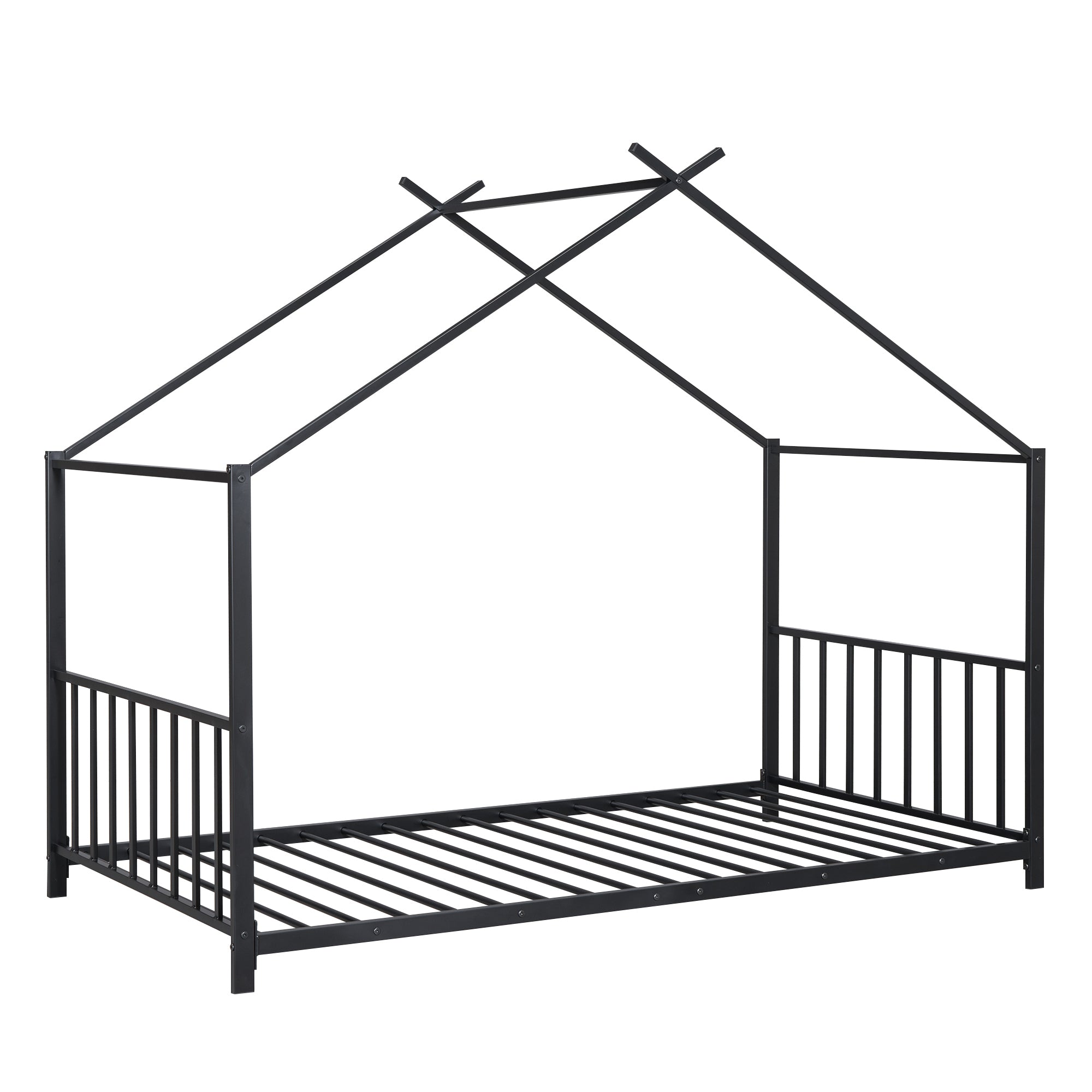 Twin Size Metal House Platform Bed, Black