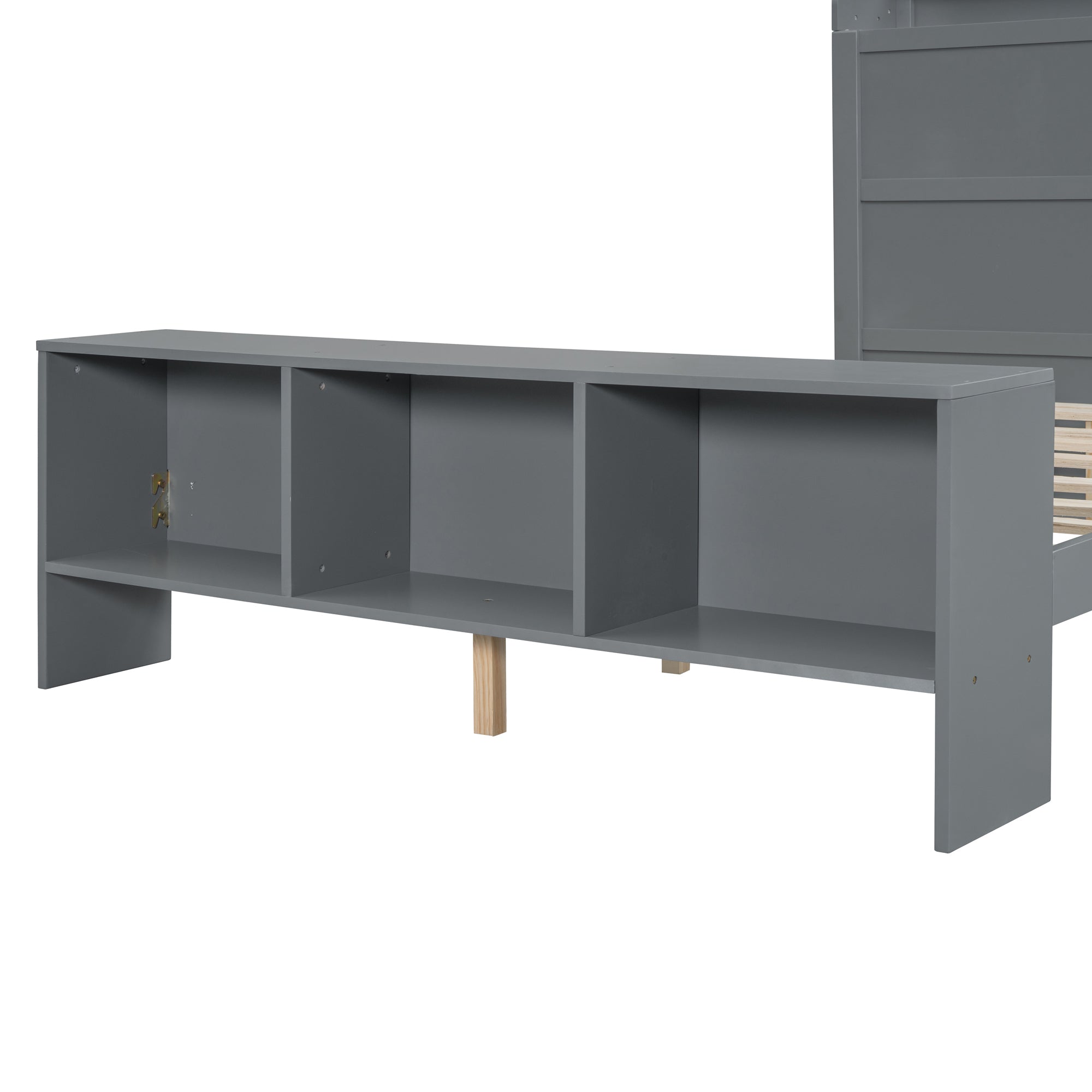 Full Size Platform Bed with built-in shelves, LED Light and USB ports, Gray