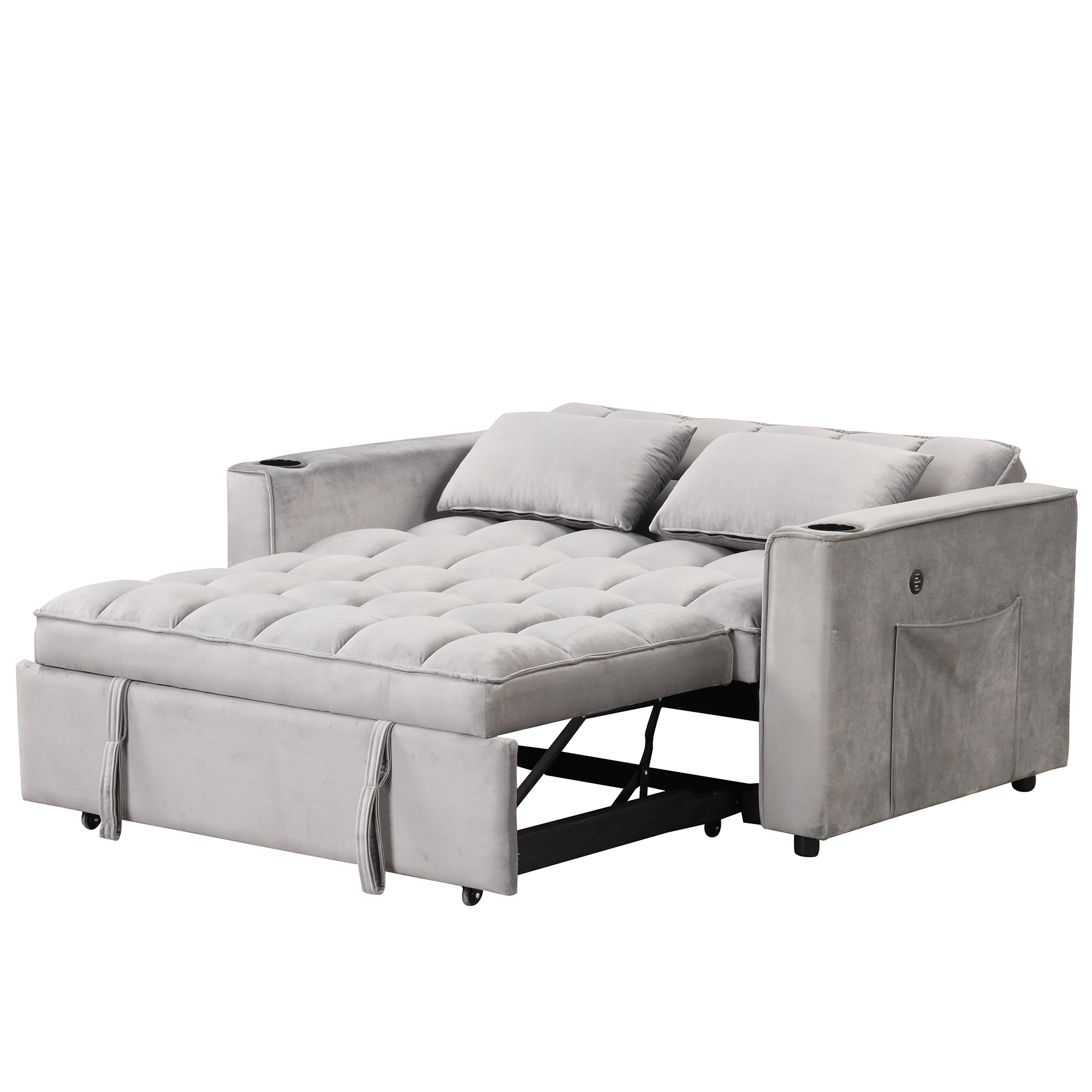 58" 4-1 Multi-functional Sofa Bed with Cup Holder and USB Port for Living Room or Apartments, Gray