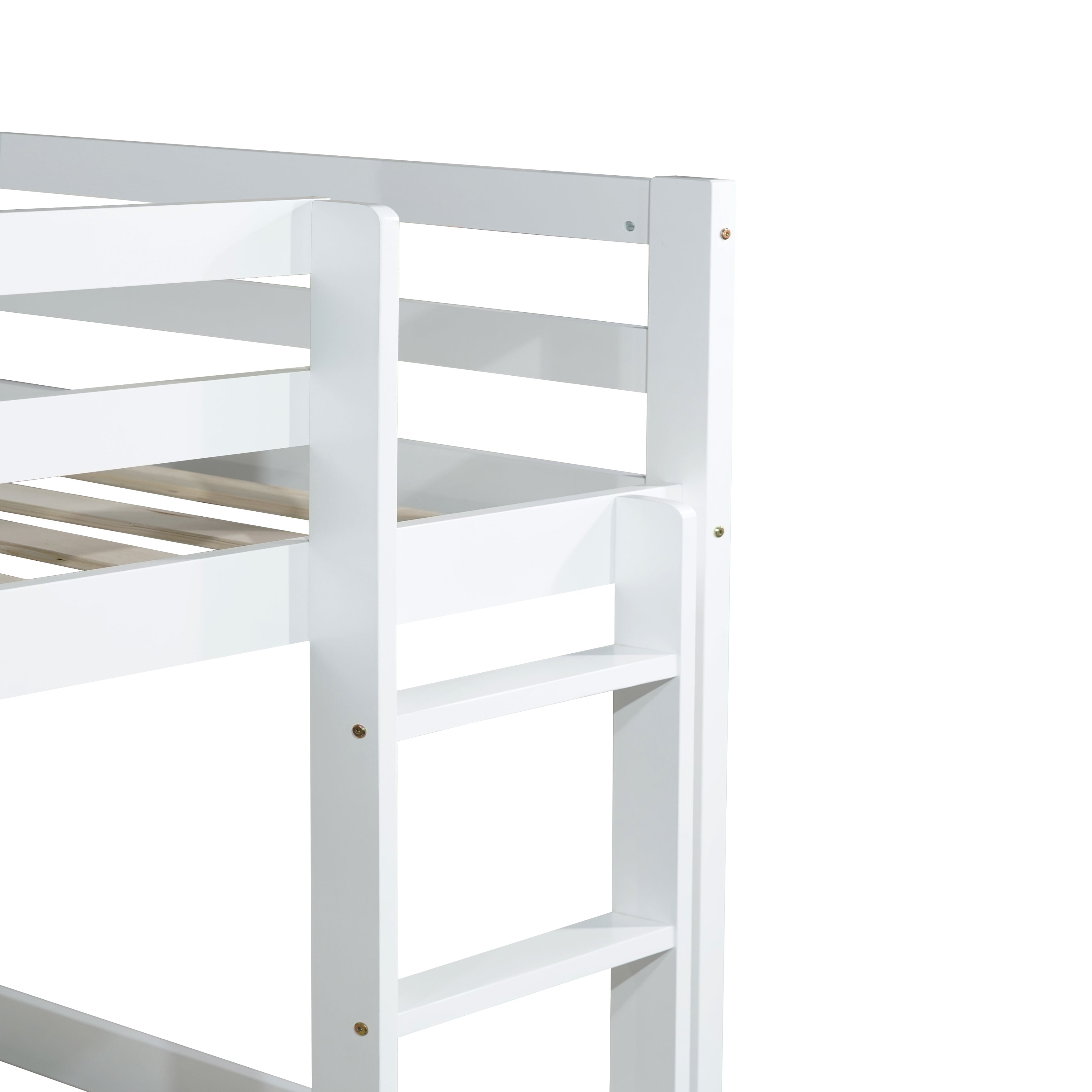 White floor bunk bed with ladder, side view