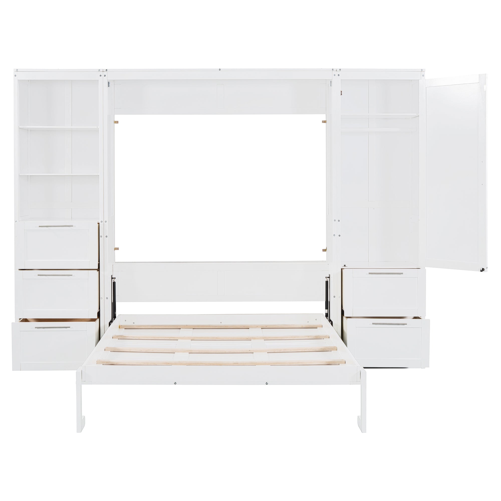 Queen Size Murphy Bed Wall Bed with Closet ,Drawers and Shelves,White