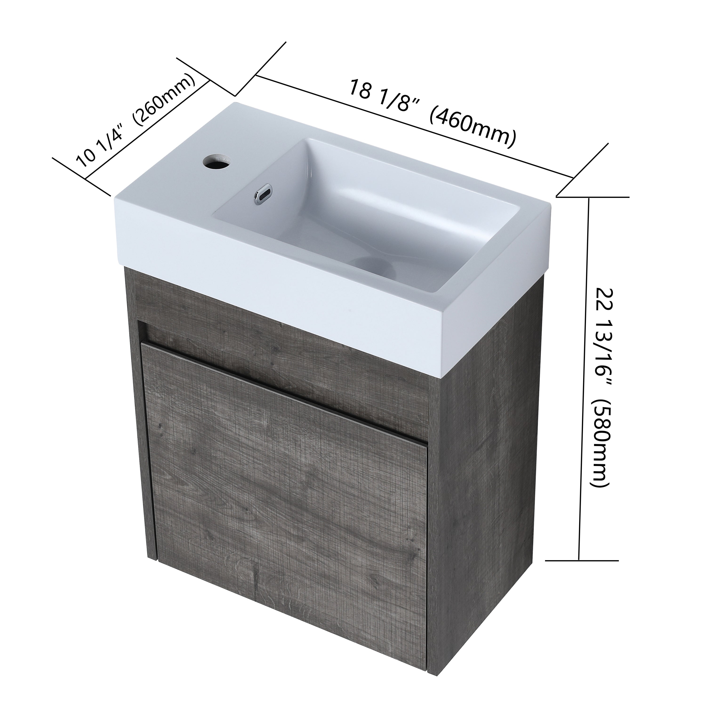 18'' Floating Wall-Mounted Bathroom Vanity with White Resin Sink & Soft-Close Cabinet Door