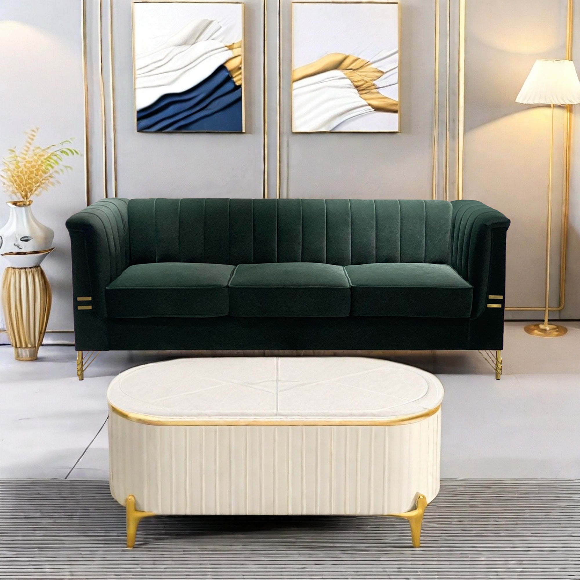 FX-P82-GR(sofa)-82.67'' W Velvet Sofa, Mid-Century Sofa Furniture Chesterfield Couch for Living Room (Sofa, Green)