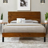 Mid-Century Modern Solid Wood Bed Frame Full Size Platform Bed with Three-Piece Headboard Design, No Box Spring Needed, Brown