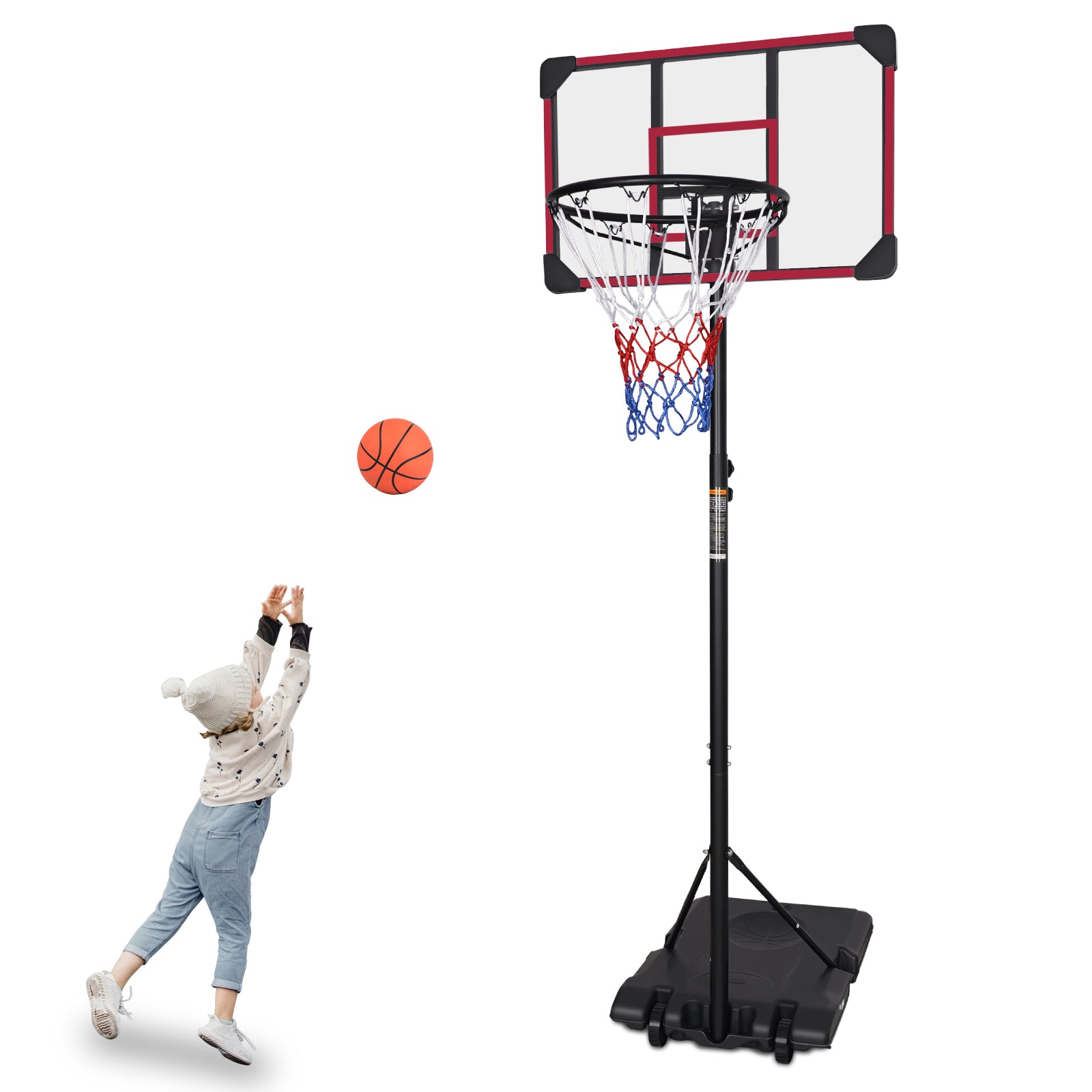 Portable Basketball Goal System with Stable Base and Wheels, use for Indoor Outdoor teenagers youth height adjustable 5.6 to 7ft Basketball Hoop 28 Inch Backboard