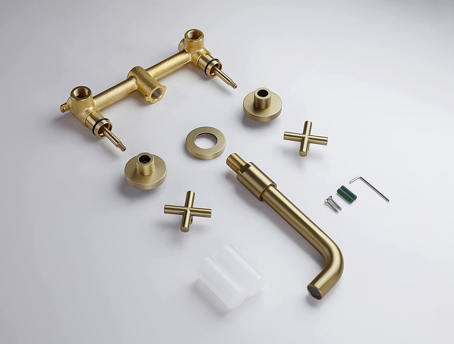 Double Handle Wall Mount Bathroom Faucet Brushed Gold