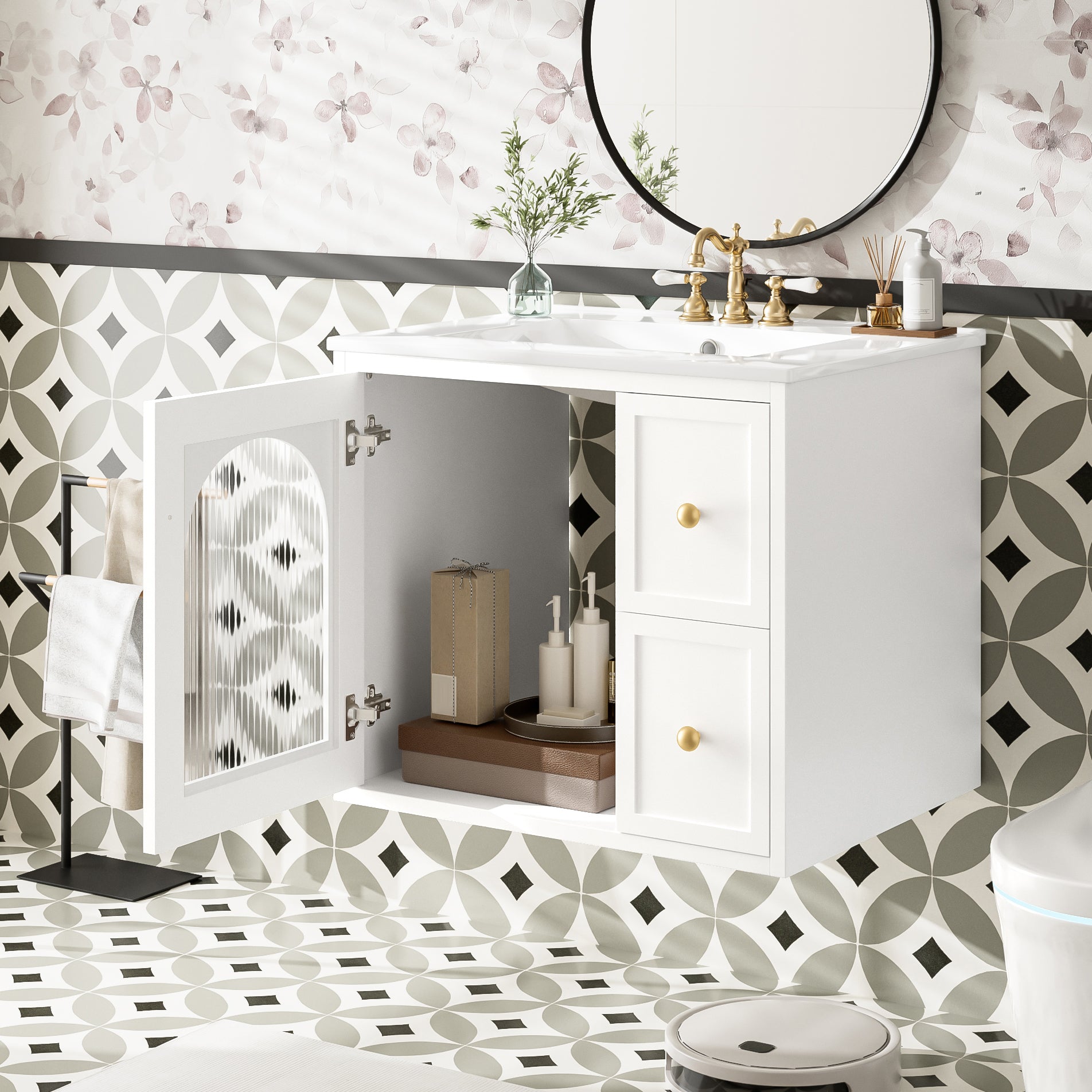 24 inch white wall mounted bathroom vanity detail view 4