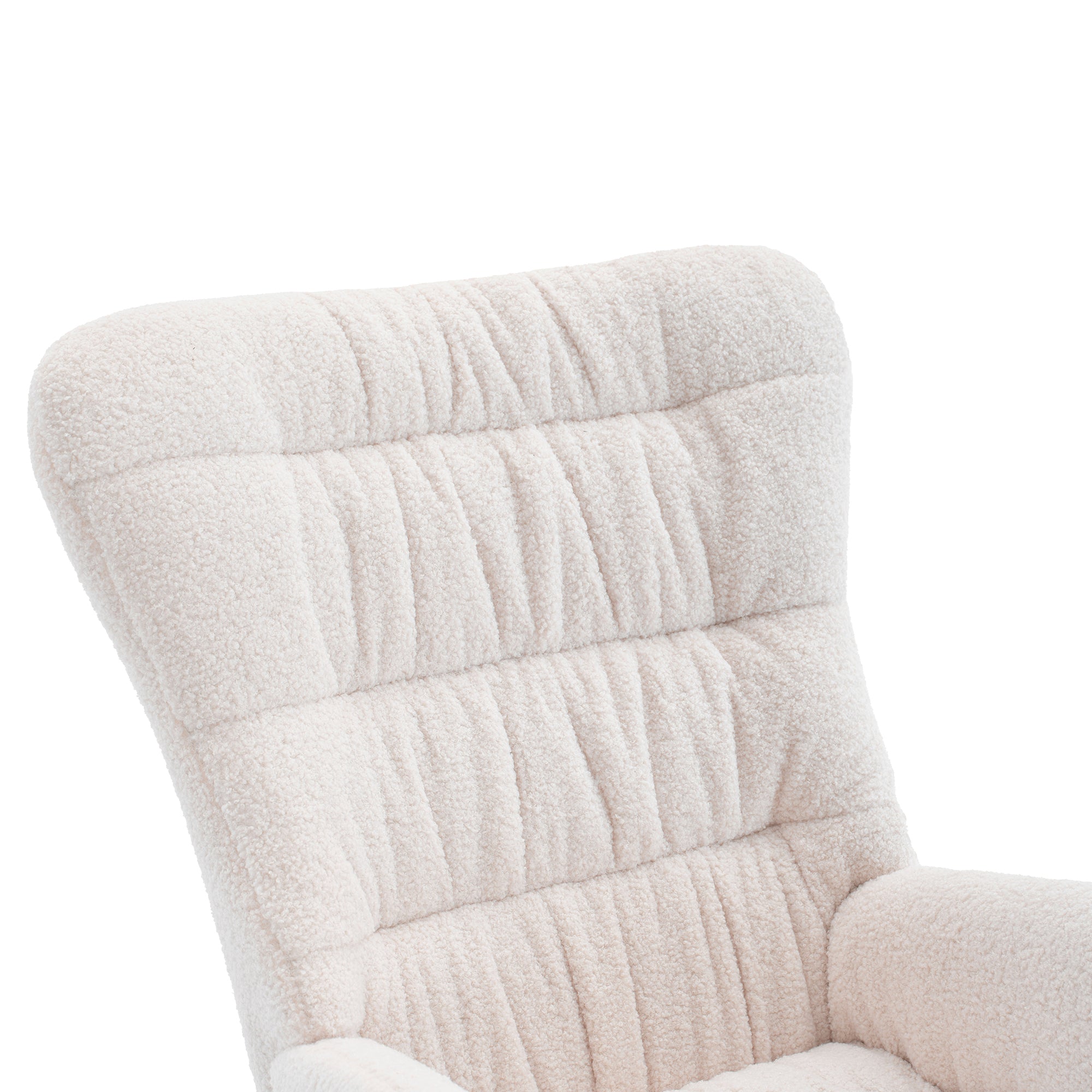 Nursery Rocking Chair, Teddy Upholstered Glider Rocker, Rocking Accent Chair with High Backrest, Comfy Rocking Accent Armchair for Living Room, Bedroom, Offices, WHITE