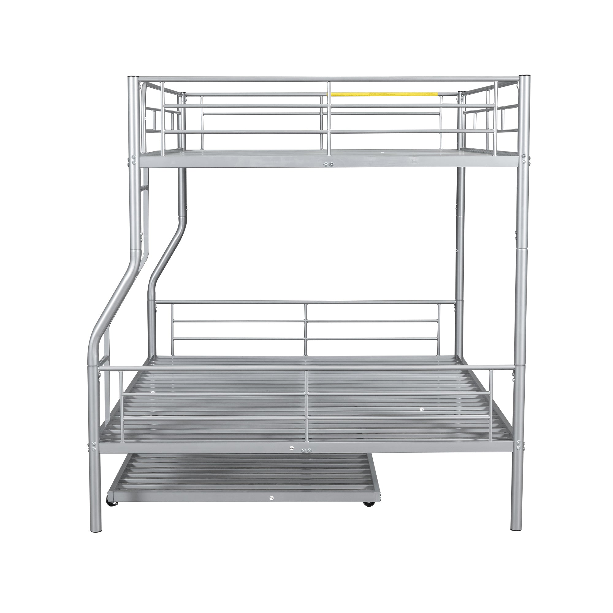 Full XL Over Queen Metal Bunk Bed with Trundle, Silver