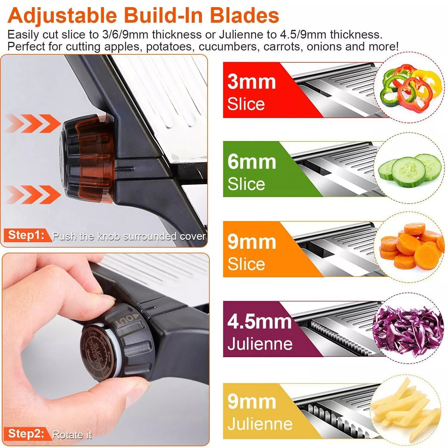 Mandoline Food Slicer Stainless Steel Cutter & Chopper with Adjustable Blades