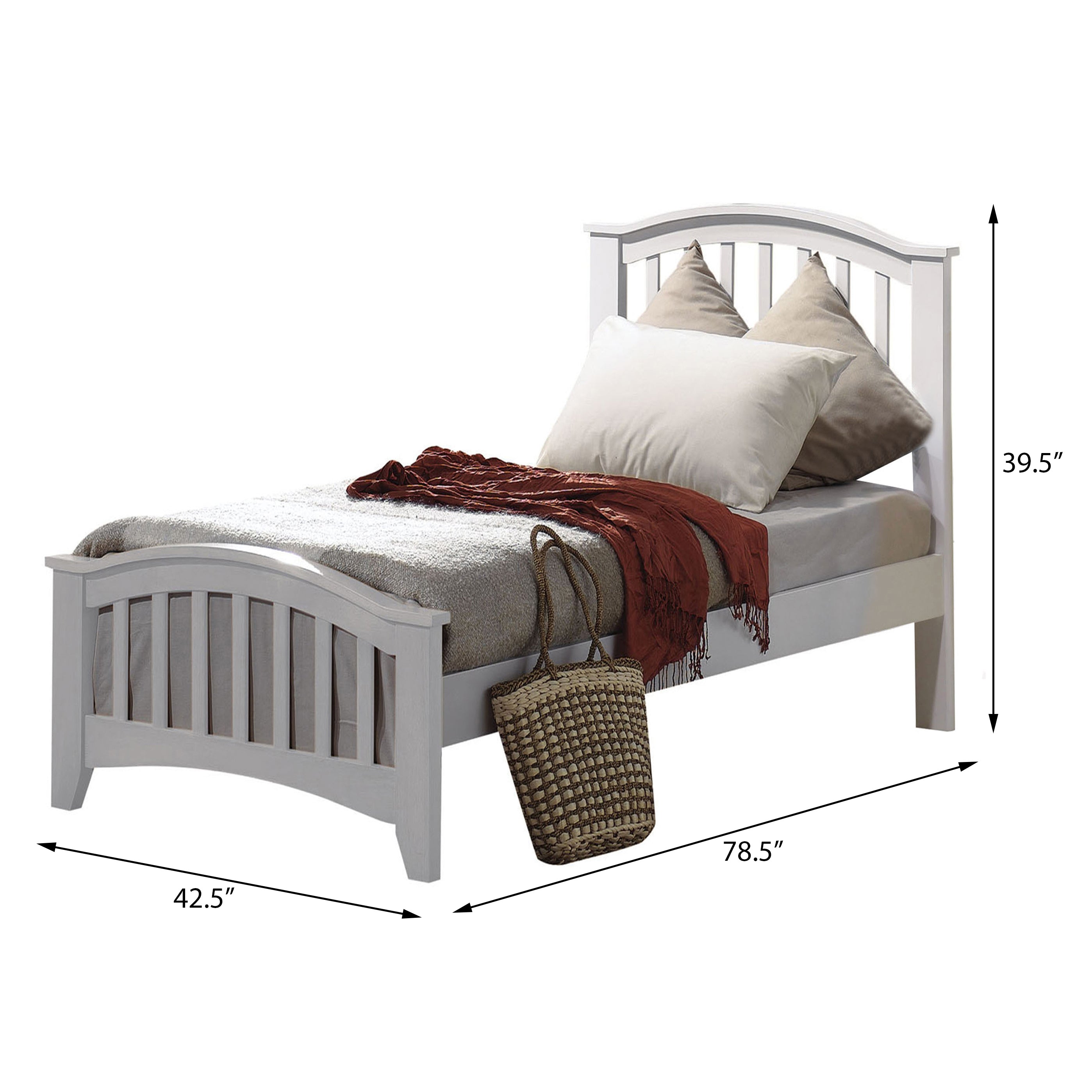 White Twin Bed with Slatted Headboard and Footboard