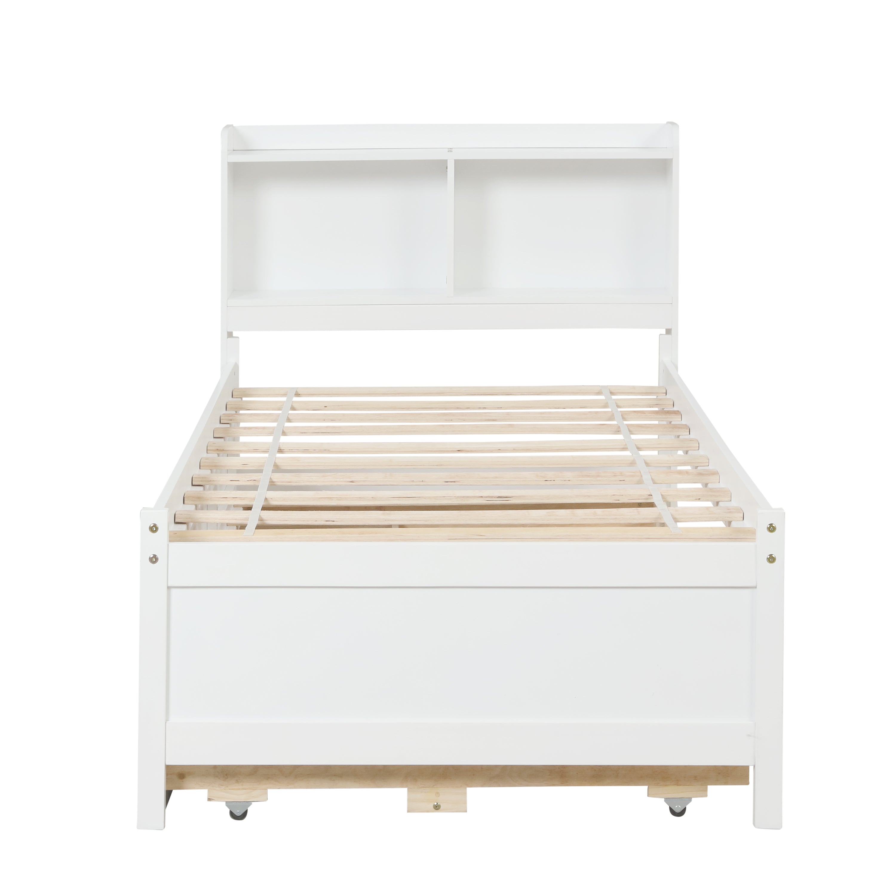 Twin Bed with Bookcase,Twin Trundle,Drawers,White