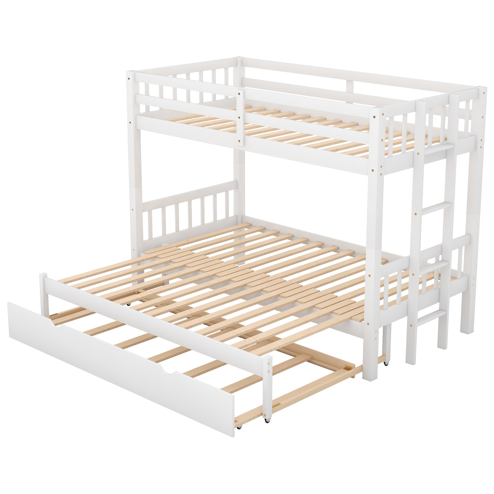 Twin over Pull-out Bunk Bed with Trundle, White