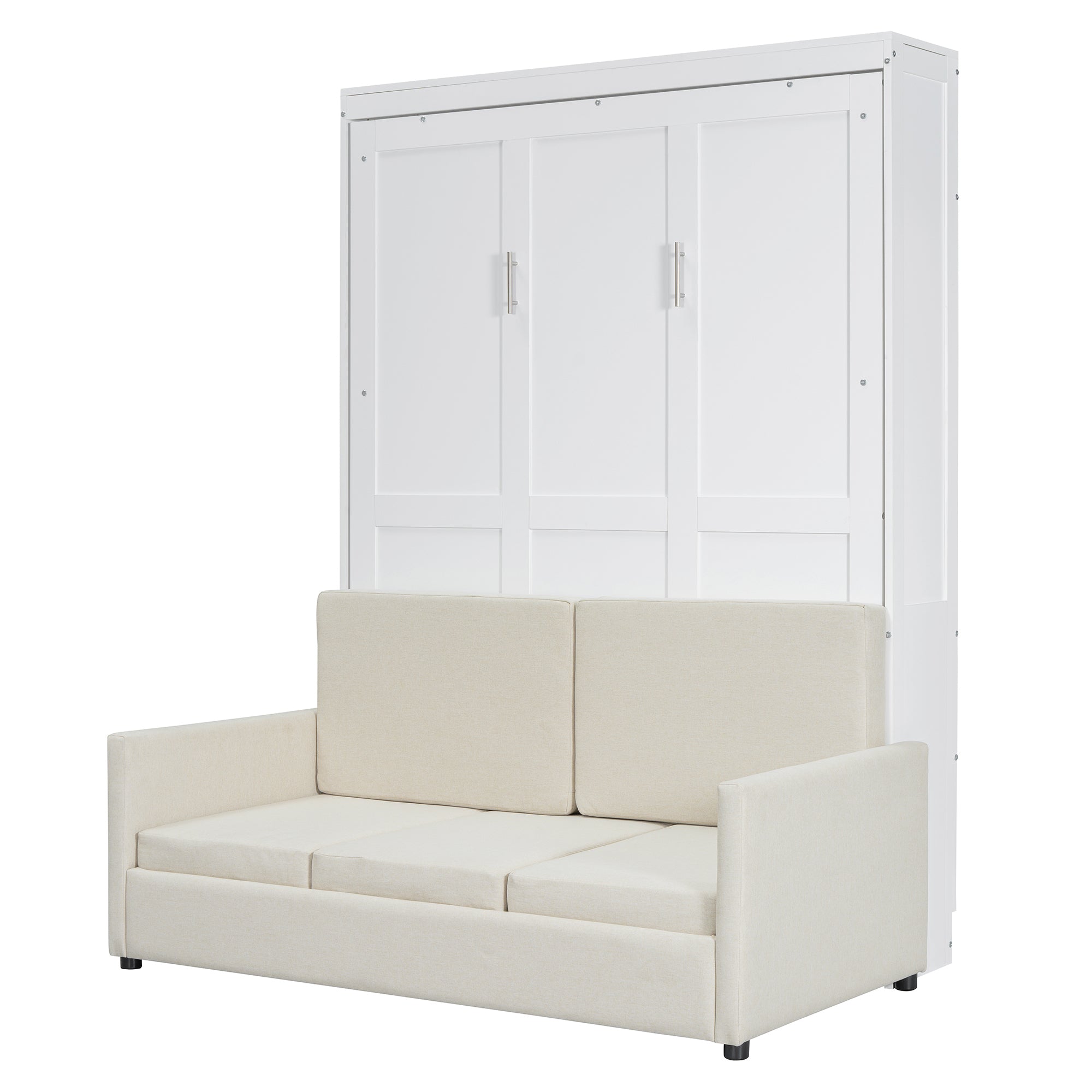 Full Size Murphy Bed Wall Bed with Cushion,White