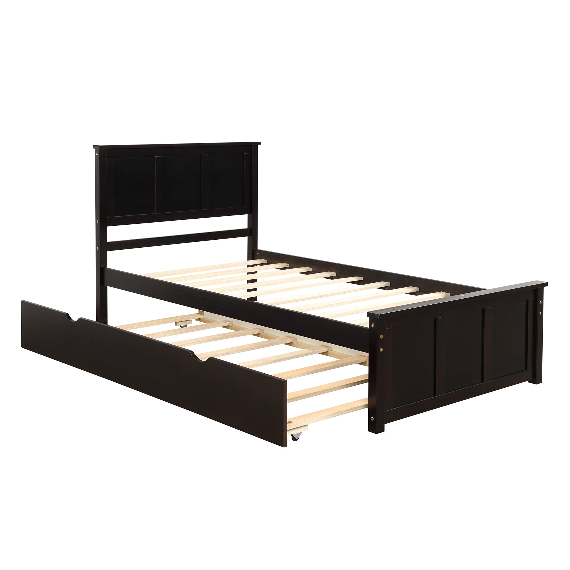 Platform Bed with Twin Size Trundle, Twin Size Frame, Espresso