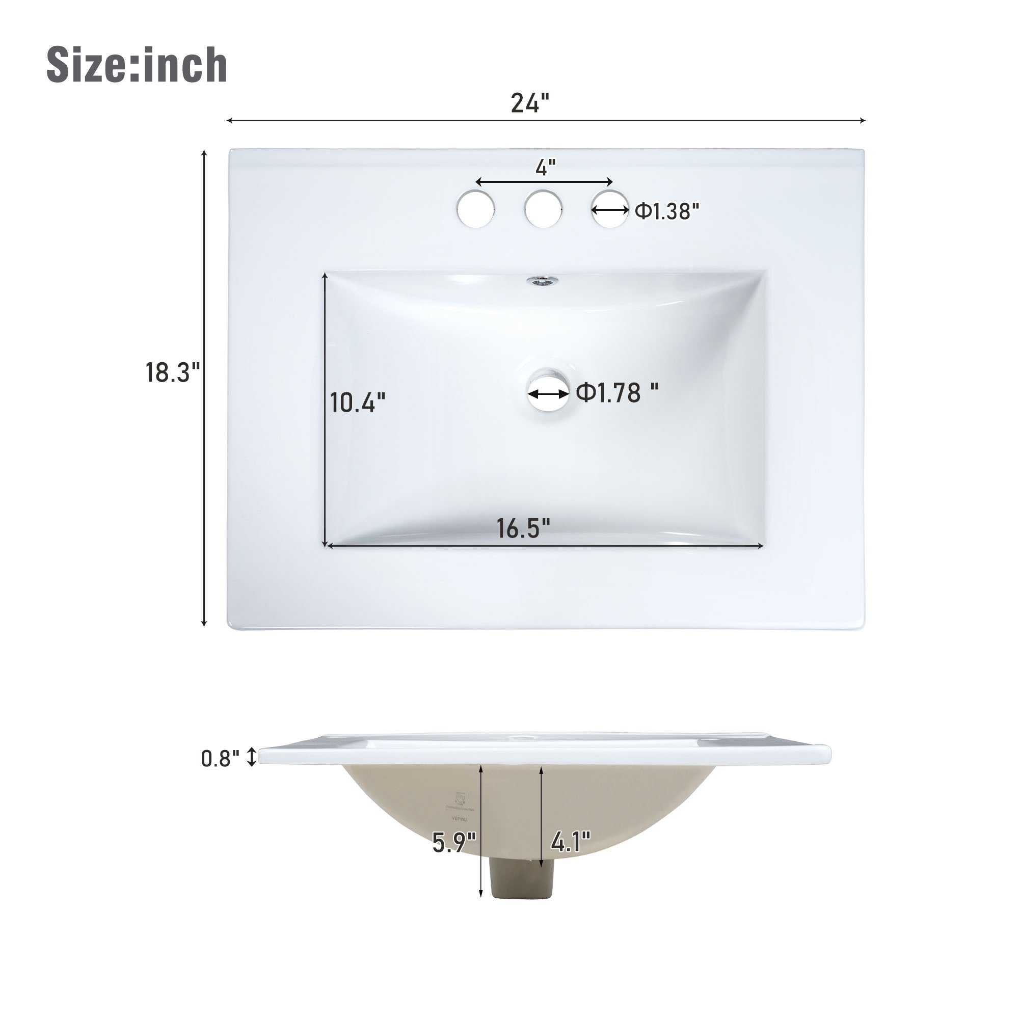 24x18x34 Inches Vintage Style Small Bathroom Vanity Combo with Ceramic Sink, 2 Soft-close Doors