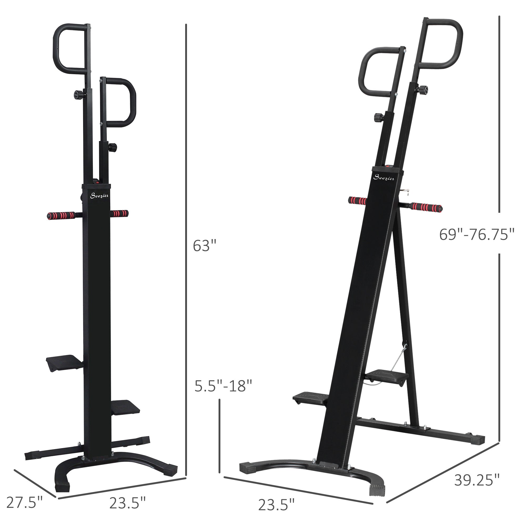 Soozier Folding Vertical Climber Exercise Machine, Height Adjustable Climbing Machine, Stair Stepper with LCD Monitor and Transport Wheels for Full Body Workout