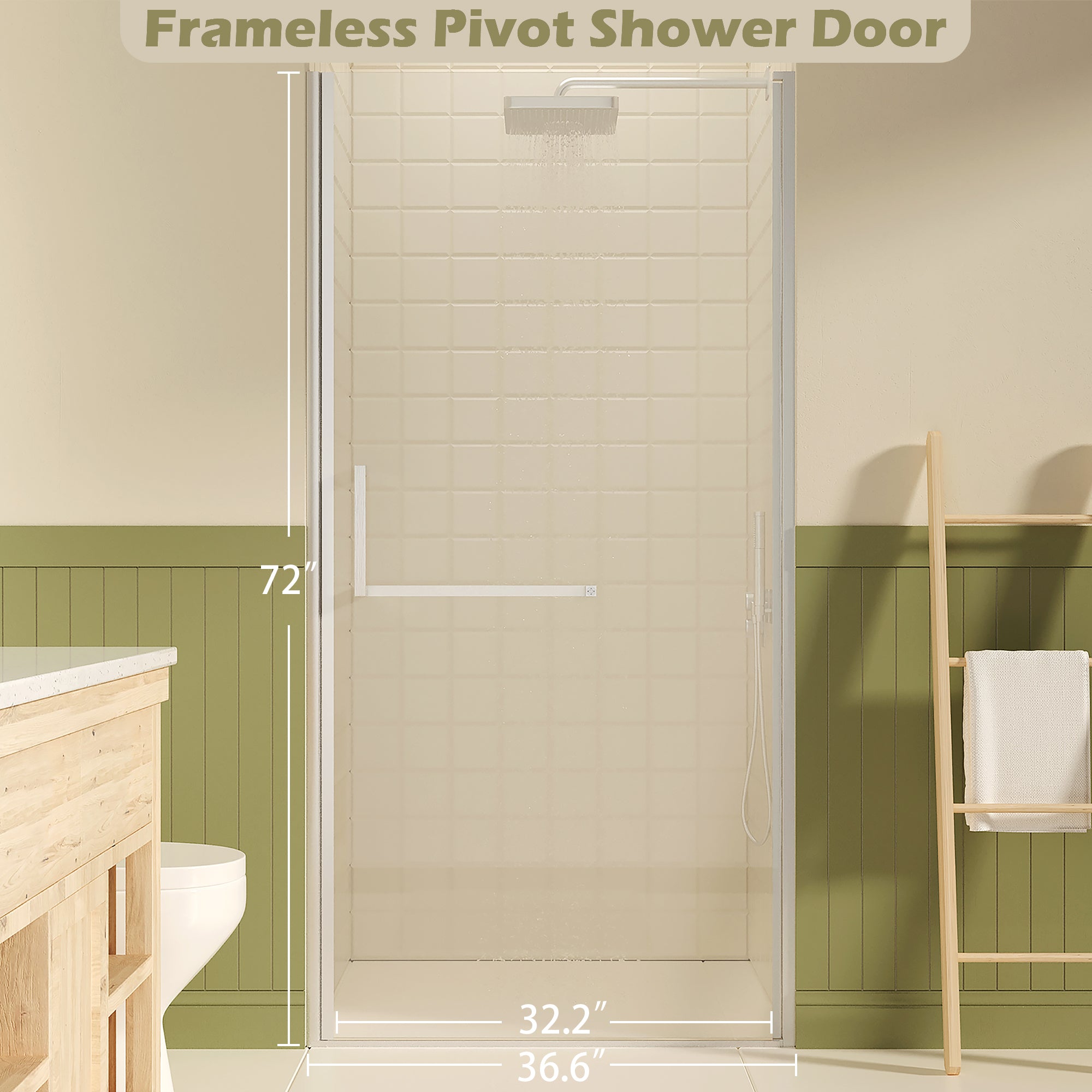 35-36 x 72 in Frameless Pivot Shower Door - 35-36 x 72 in / Brushed Nickel view 2