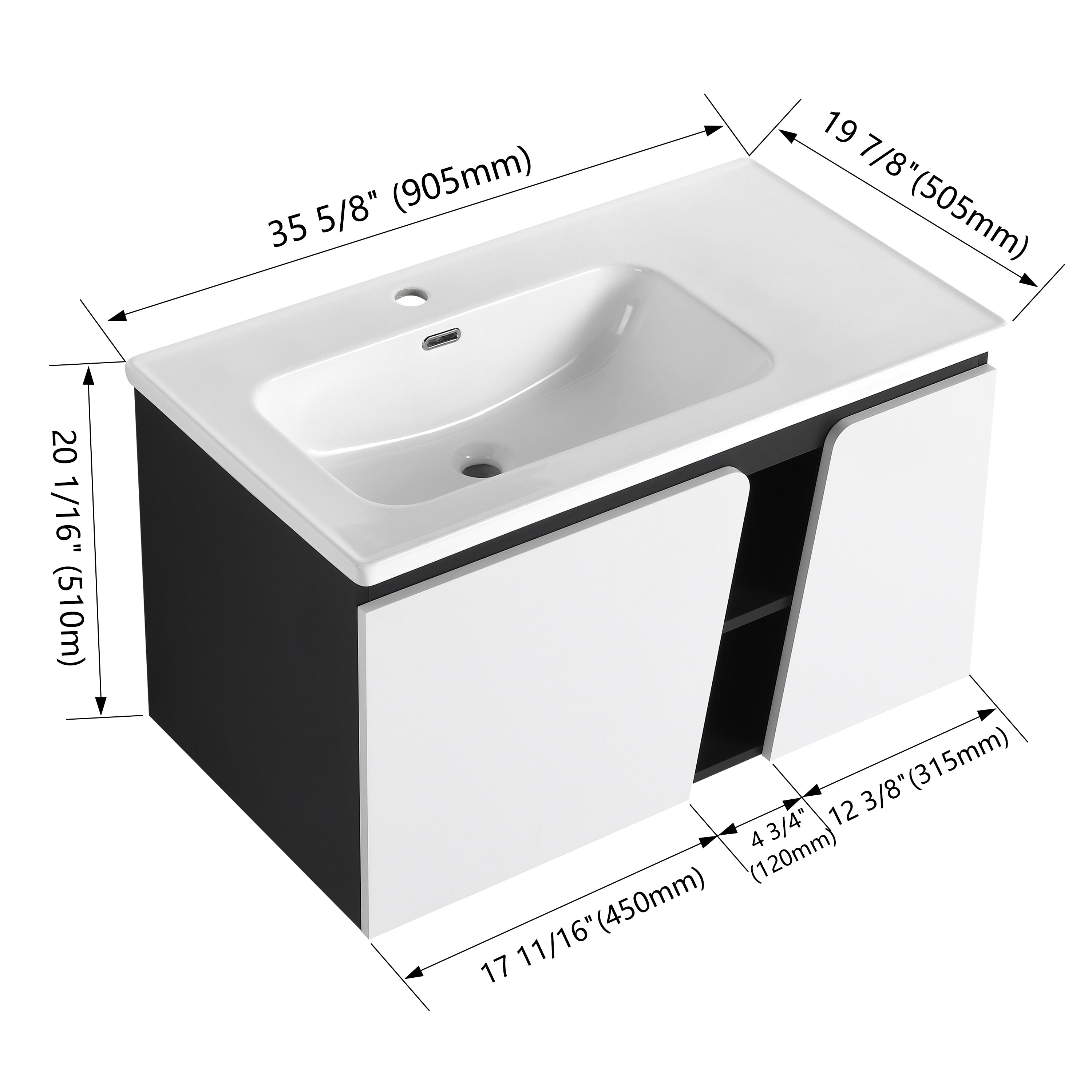 36'' Floating Wall-Mounted Bathroom Vanity With Ceramic Basin & Soft-Close Cabinet Door