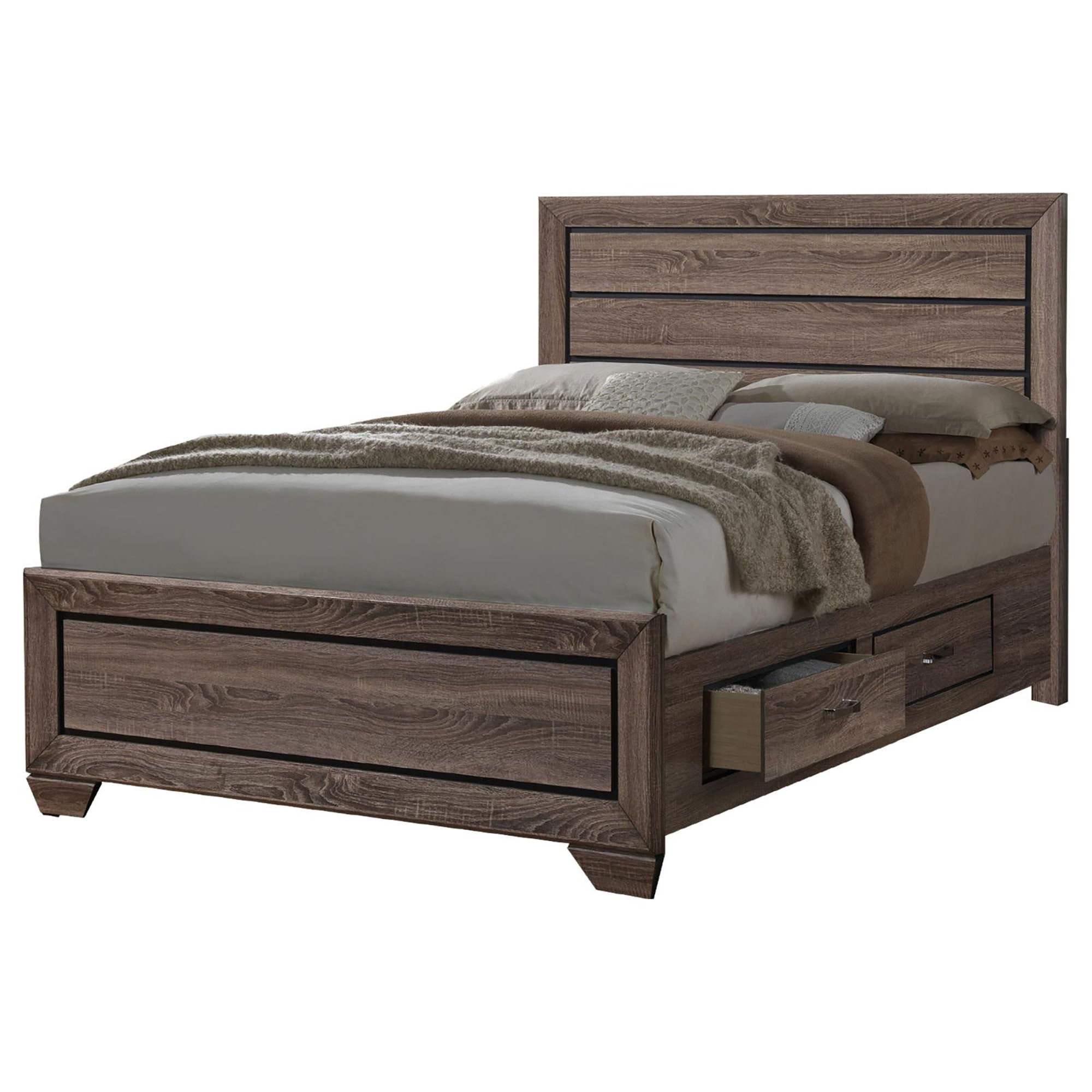 Washed Taupe Queen Storage Bed