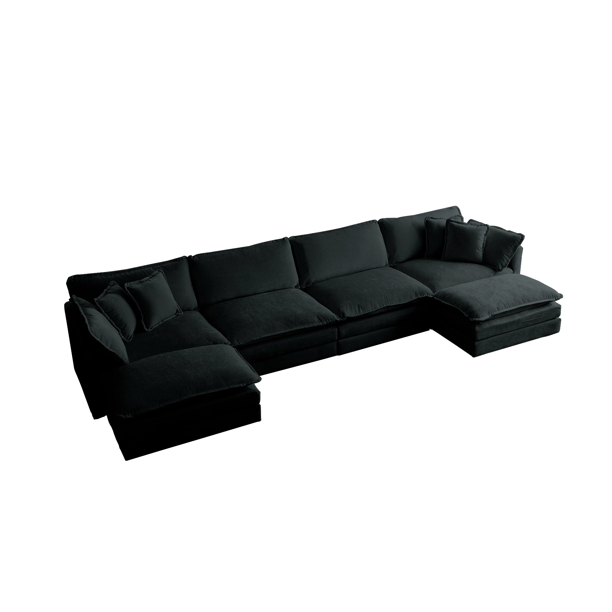 Comfort U Shaped Couch with Reversible Chaise, Modular Large U-Shape Sectional Sofa, Double Extra Ottomans,Black Chenille