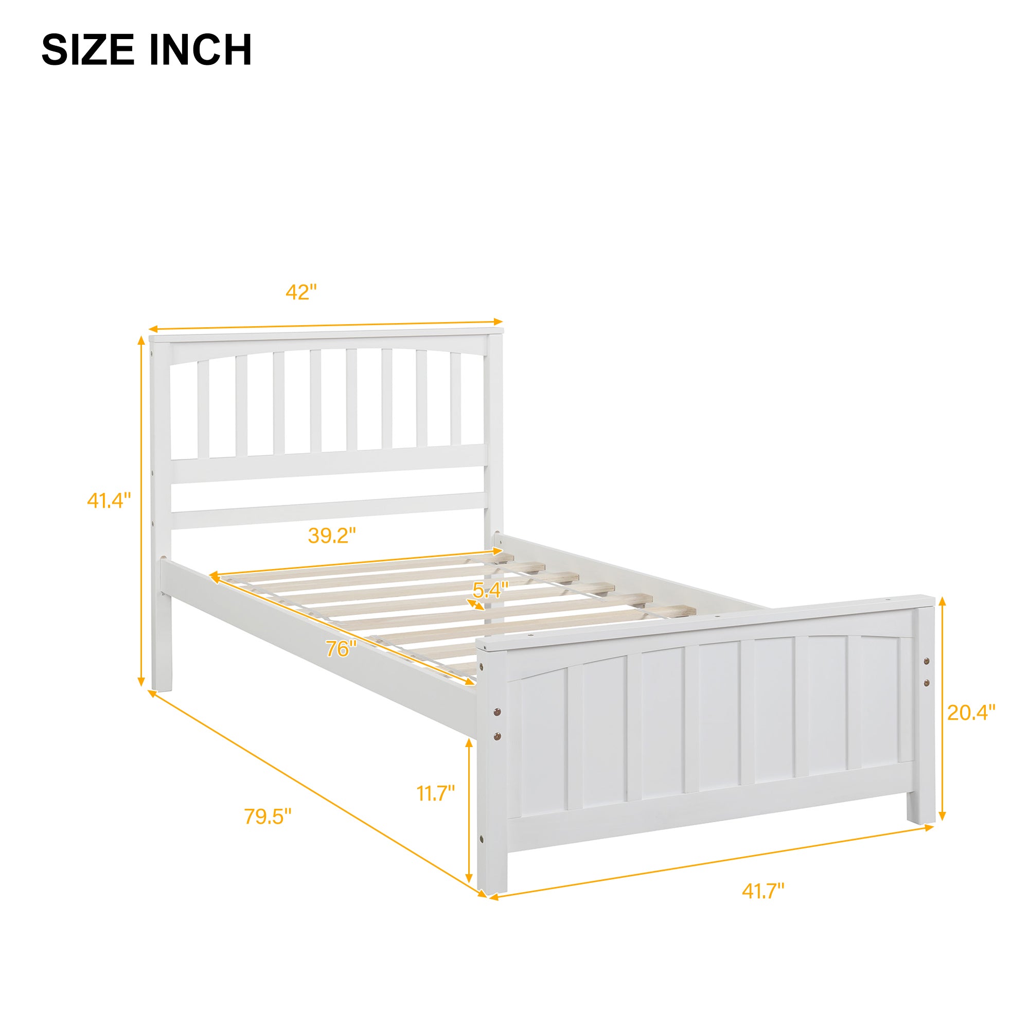 Wood Platform Bed Twin size Platform Bed, White(Old Sku:WF190776AAK  Less two center support legs)