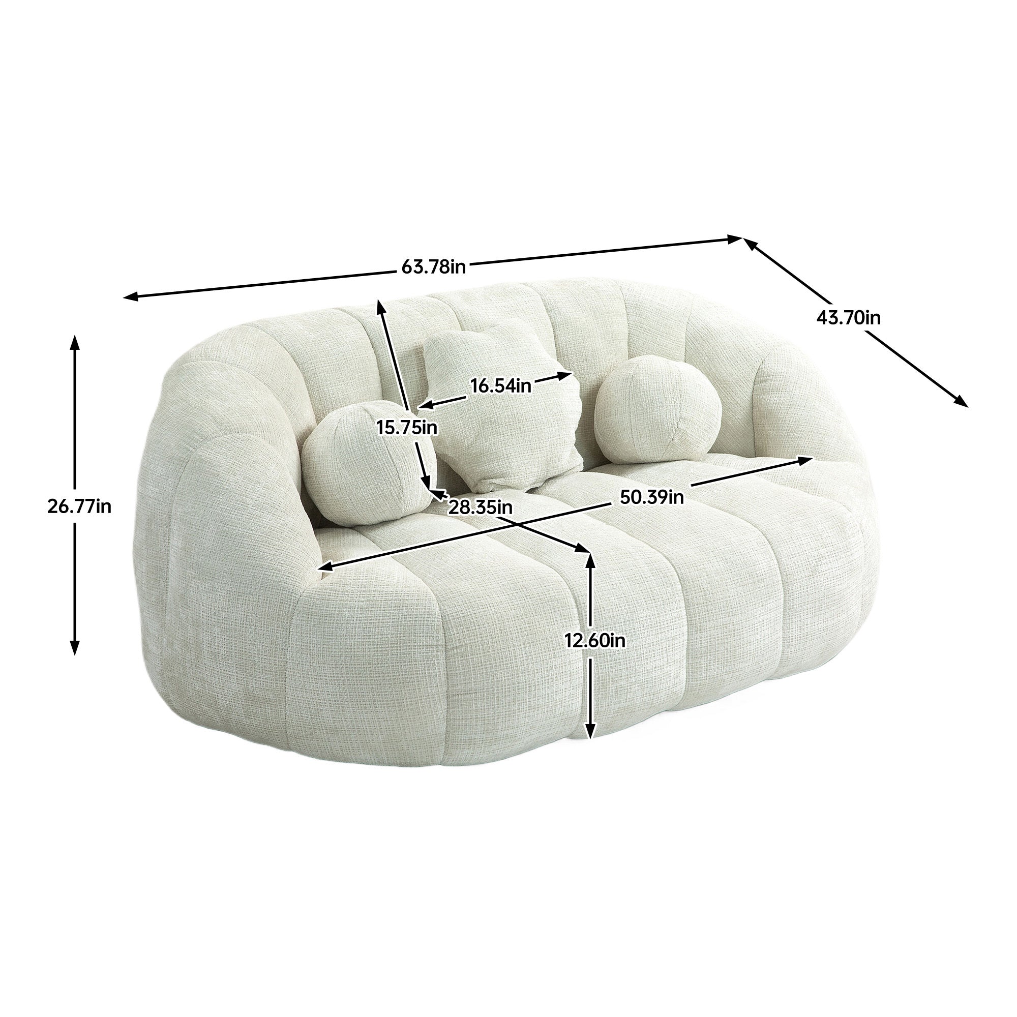 COOLMORE Bean Bag sofa Lazy Sofa Durable Comfort Lounger High Back Bean Bag Chair Couch for Adults and Kids, Indoor & Outdoor, Accent Floor Soft Lounge Chair (White chenille)