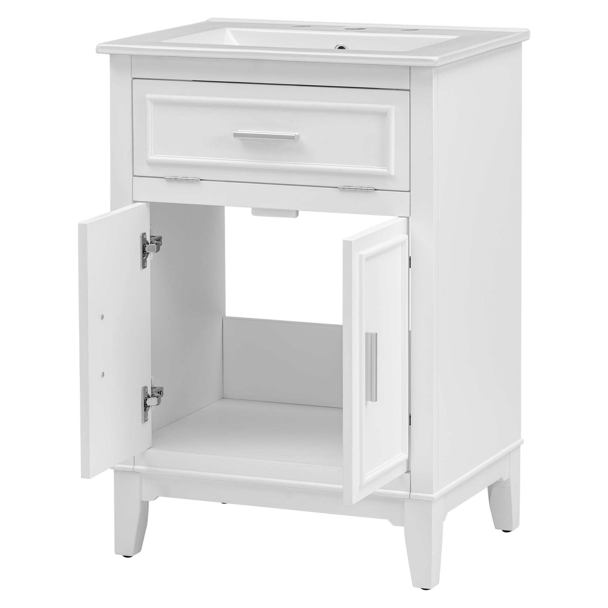 24" Bathroom Vanity with Sink, Bathroom Vanity Cabinet with One Flip Drawer and Doors, Solid Wood and MDF, White