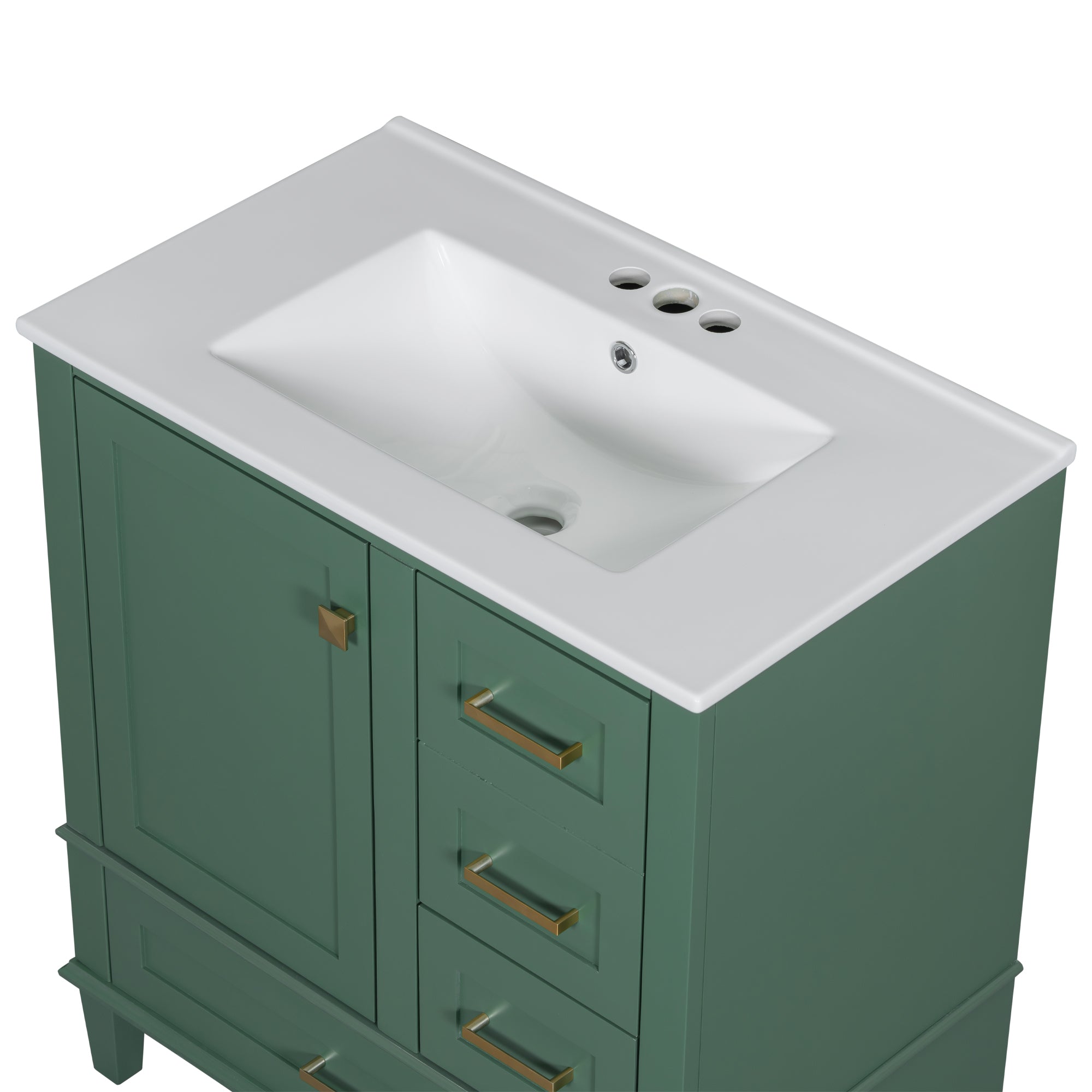 30" Bathroom Vanity in Green, Modern Bathroom Cabinet with Sink Combo Set, Bathroom Storage Cabinet with a Soft Closing Door and 3 Drawers, Solid Wood Frame