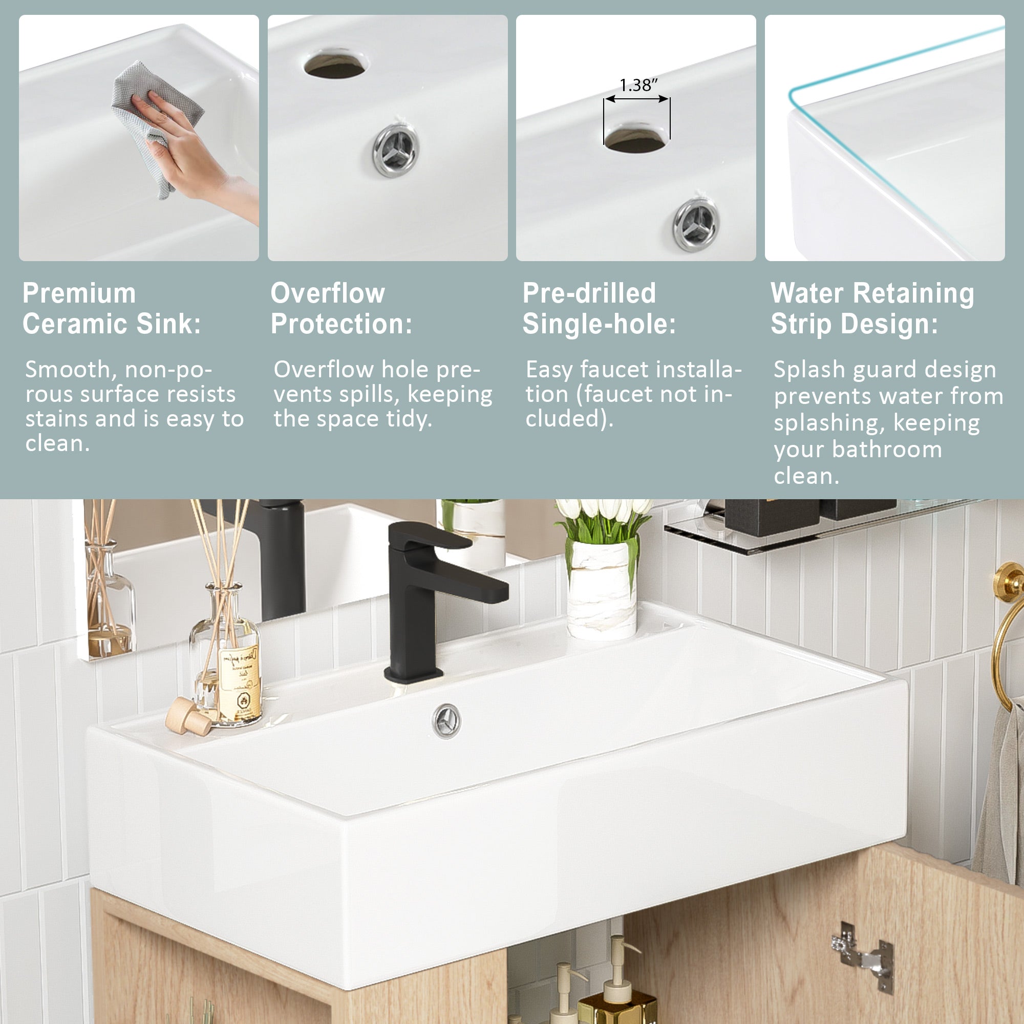 Compact wood bathroom vanity combo cabinet, storage open view