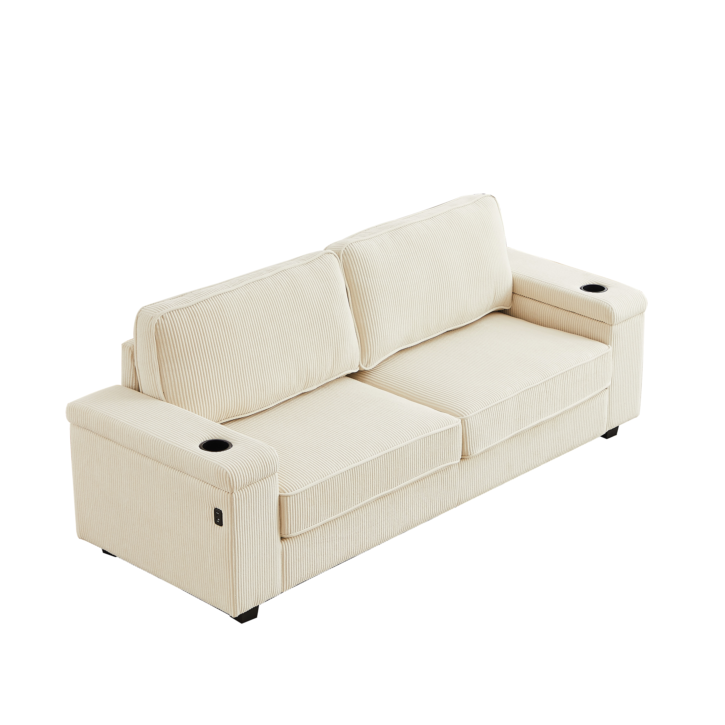 86.5 inch Sofa Couch- Deep Seat Sofa with two storage spaces, T-Pyce Charging Ports , USB Charging Ports & 2 Cup ,Corduroy 3 Seater Couch, Modern Sofas for Living Room