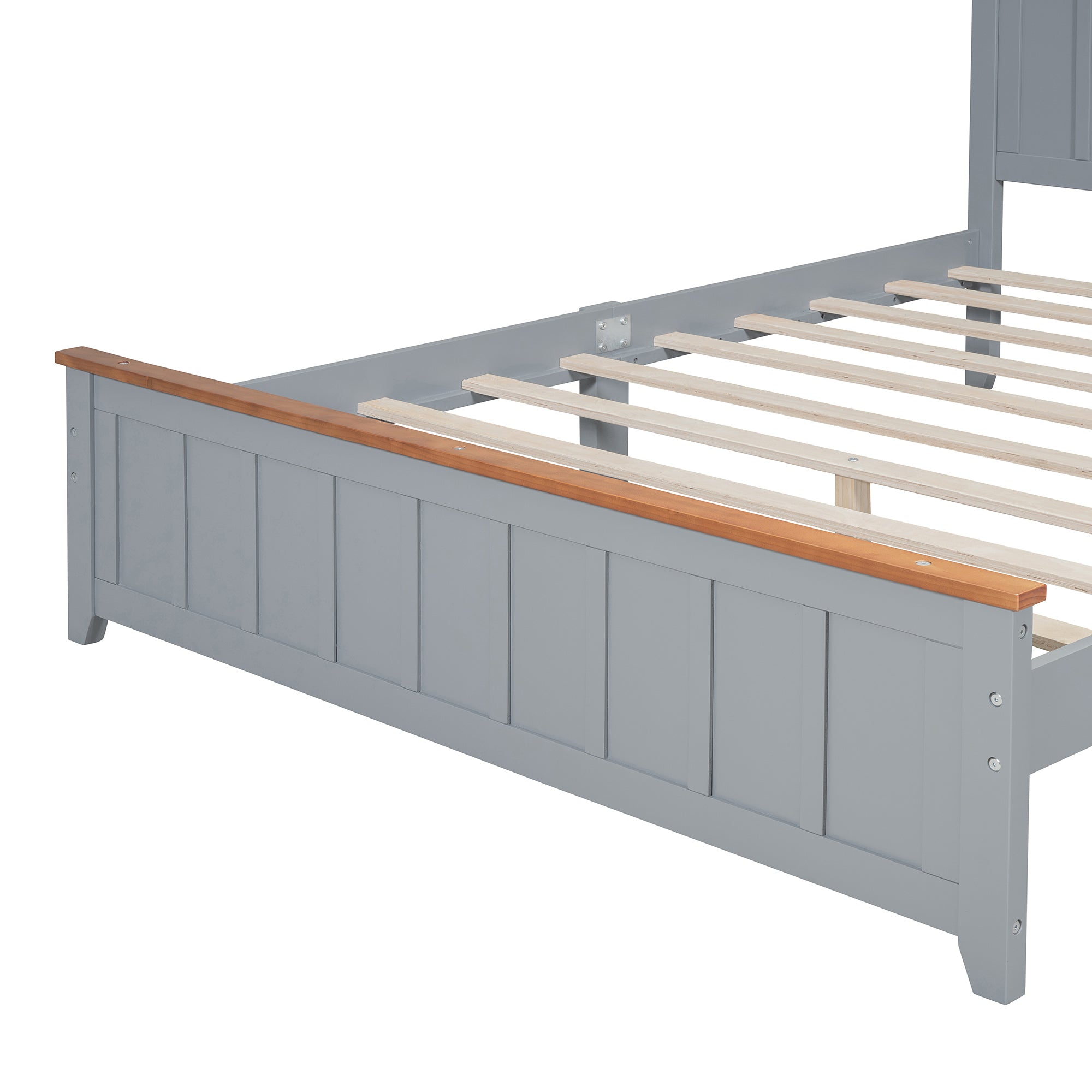 Queen Size Wood Platform Bed Wooden Slat Support, Vintage Simple Bed Frame with Rectangular Headboard and Footboard, Grey