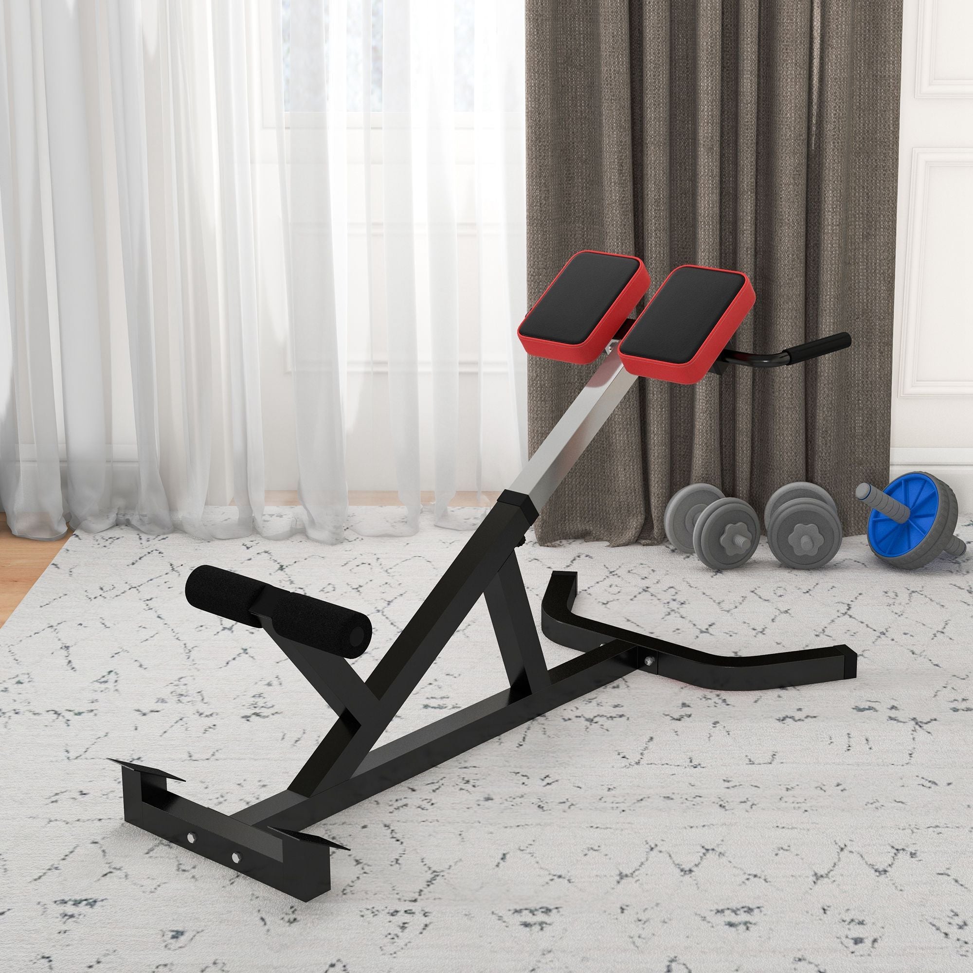 Soozier Roman Chair Back Extension Machine, Height Adjustable Hyperextension Bench with Dip Bars, Multi-Functional for Back, Core, Arms and Whole-Body Training, Black