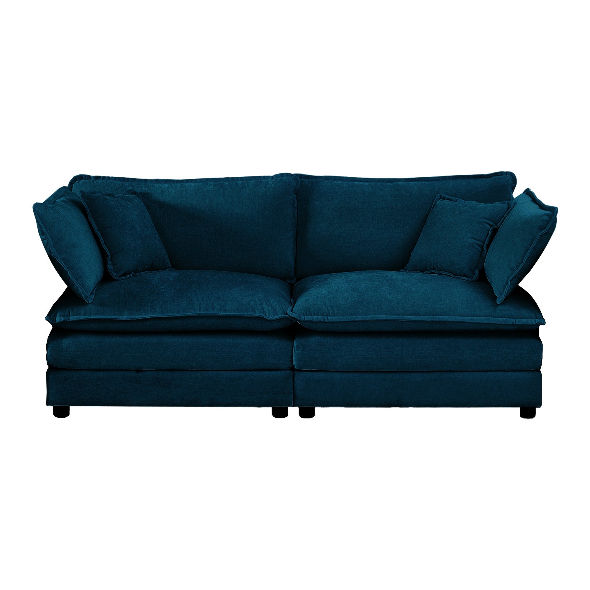 4 - Piece Upholstered Sectional Sofa, 1 - Piece of 2 Seater Sofa and 2- Piece of Ottomans , 2 Seater Loveseat Lounge with Ottomans , Blue Chenille