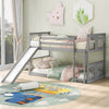 Twin Over Twin Bunk Bed with Slide and Ladder, Gray (Old SKU：LP000108AAE)