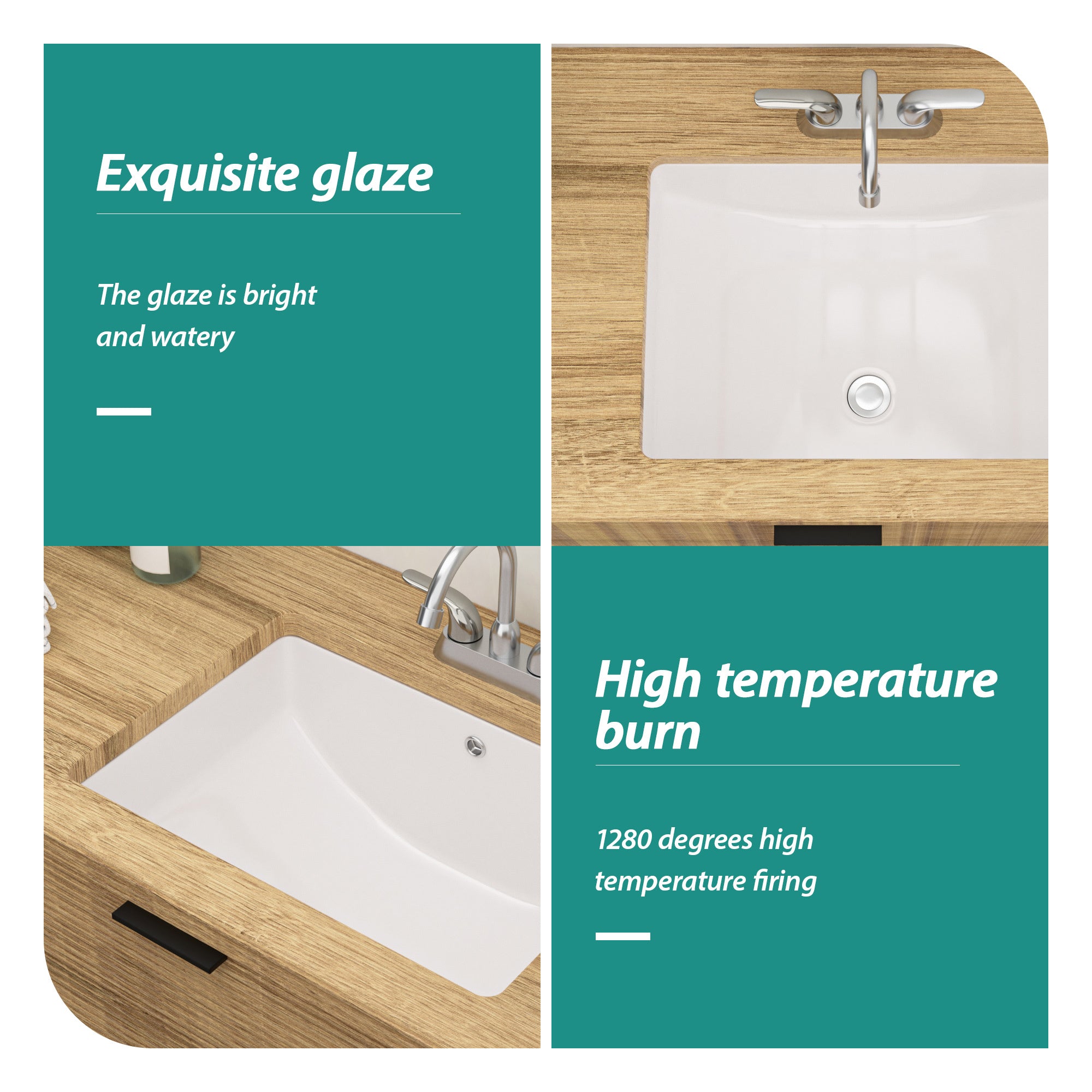 19.7"x14" White Ceramic Rectangular Undermount Bathroom Sink with Overflow