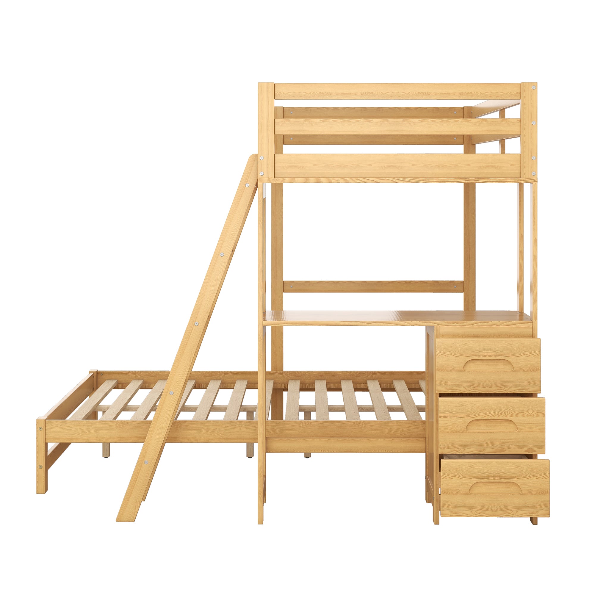 Twin over Full Bunk Bed with Built-in Desk and Three Drawers,Natural(old sku: SM000709AAD)