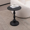 Round vintage metal side table, black finish, front view