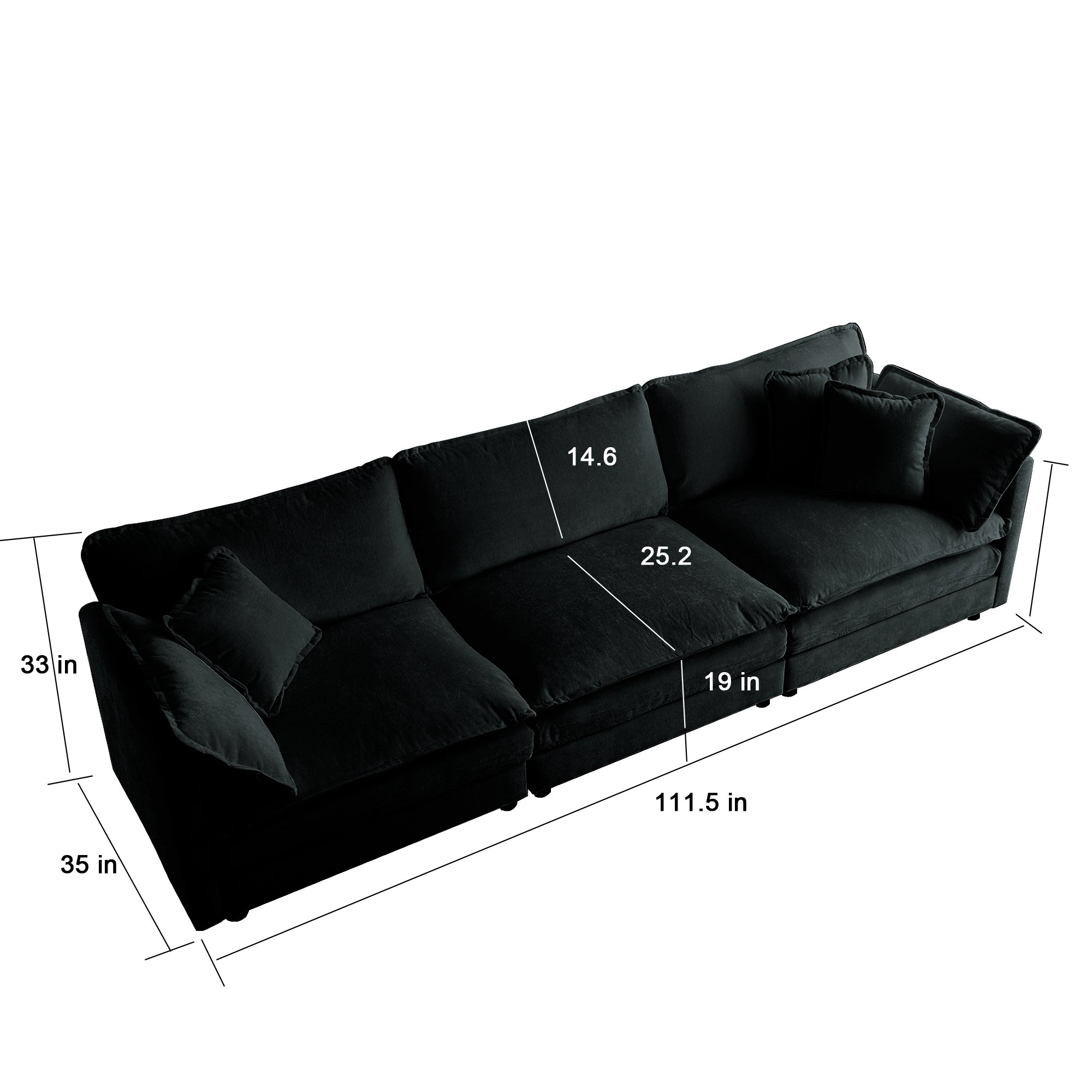 Comfortable Deep Seat Reversible Modular 6 Seater Sectional Super Soft Sofa U Shaped Sectional Couch with 3 Ottomans, 3 Toss Pillows and 2 Arm Pillows