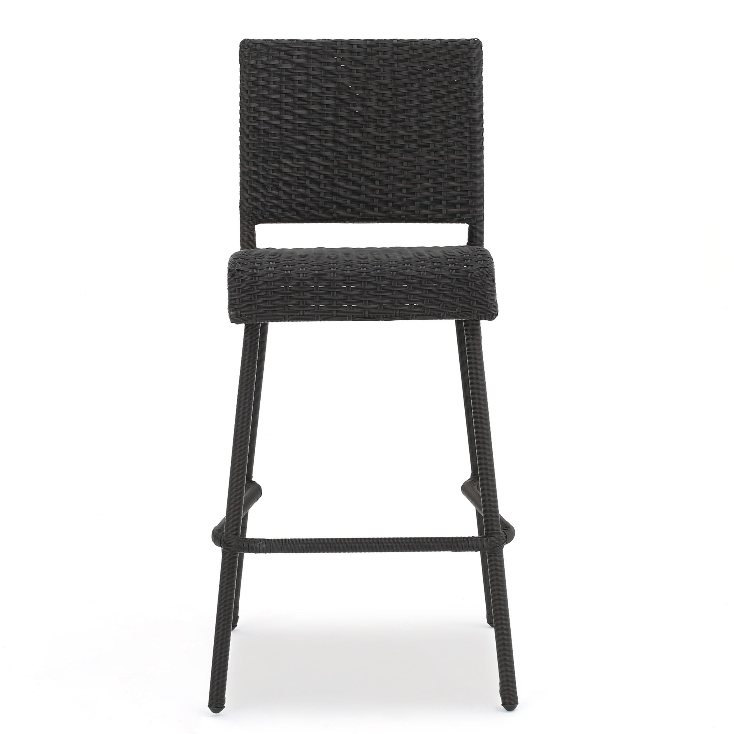 29" Outdoors PE Rattan Armless Barstools, Set of 2, Dark Brown