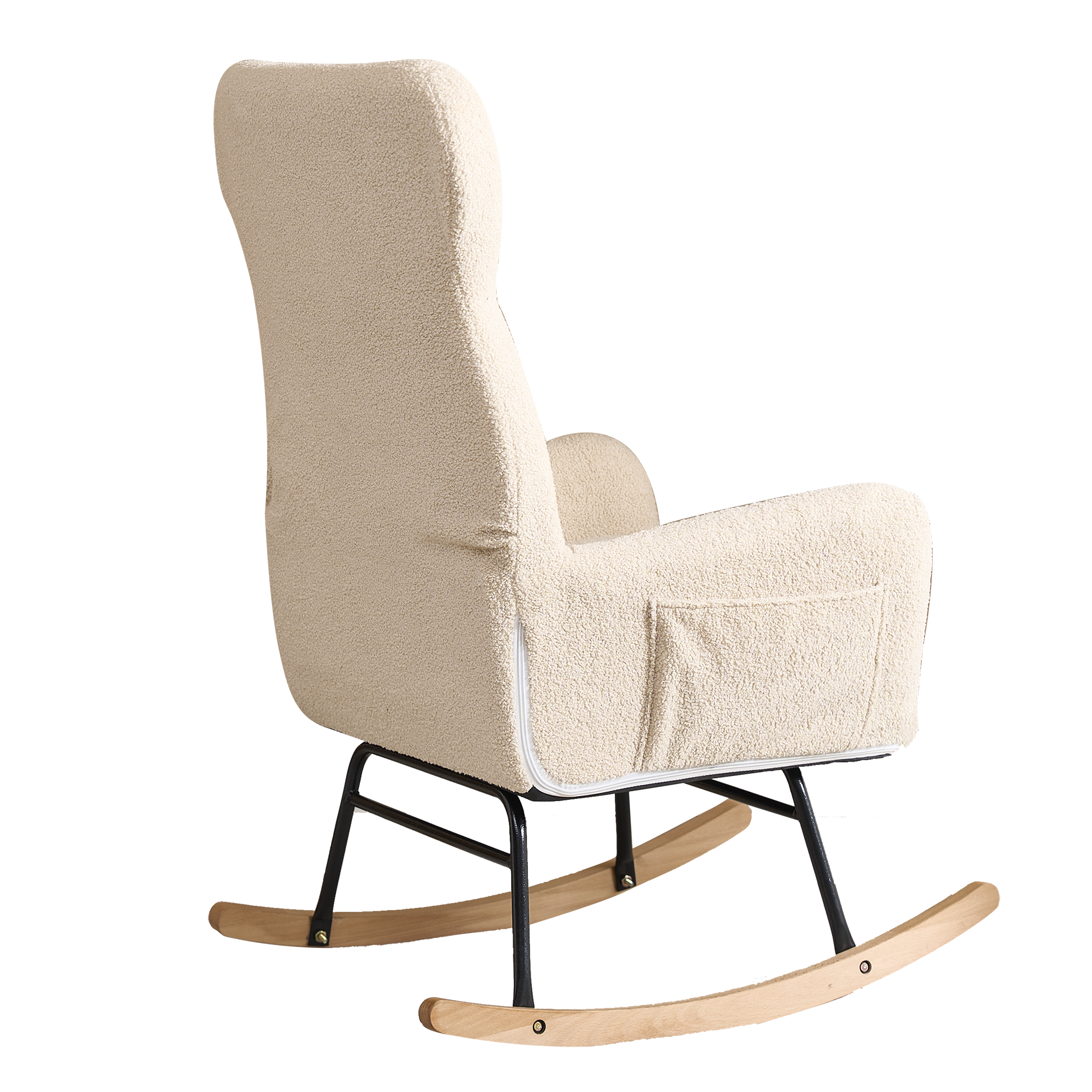 Modern Rocking Chair with High Backrest,Teddy Material Comfort Arm Rocker, Lounge Armchair for Living Room