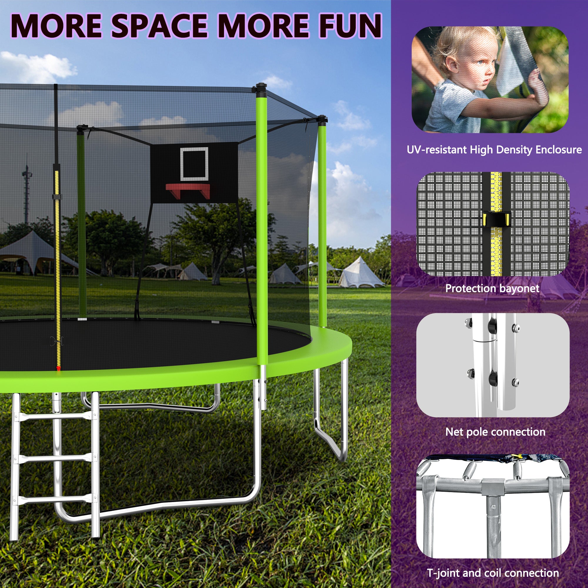 14FT Trampoline for Kids and Adults with Net, Outdoor Recreational Trampolines for Family