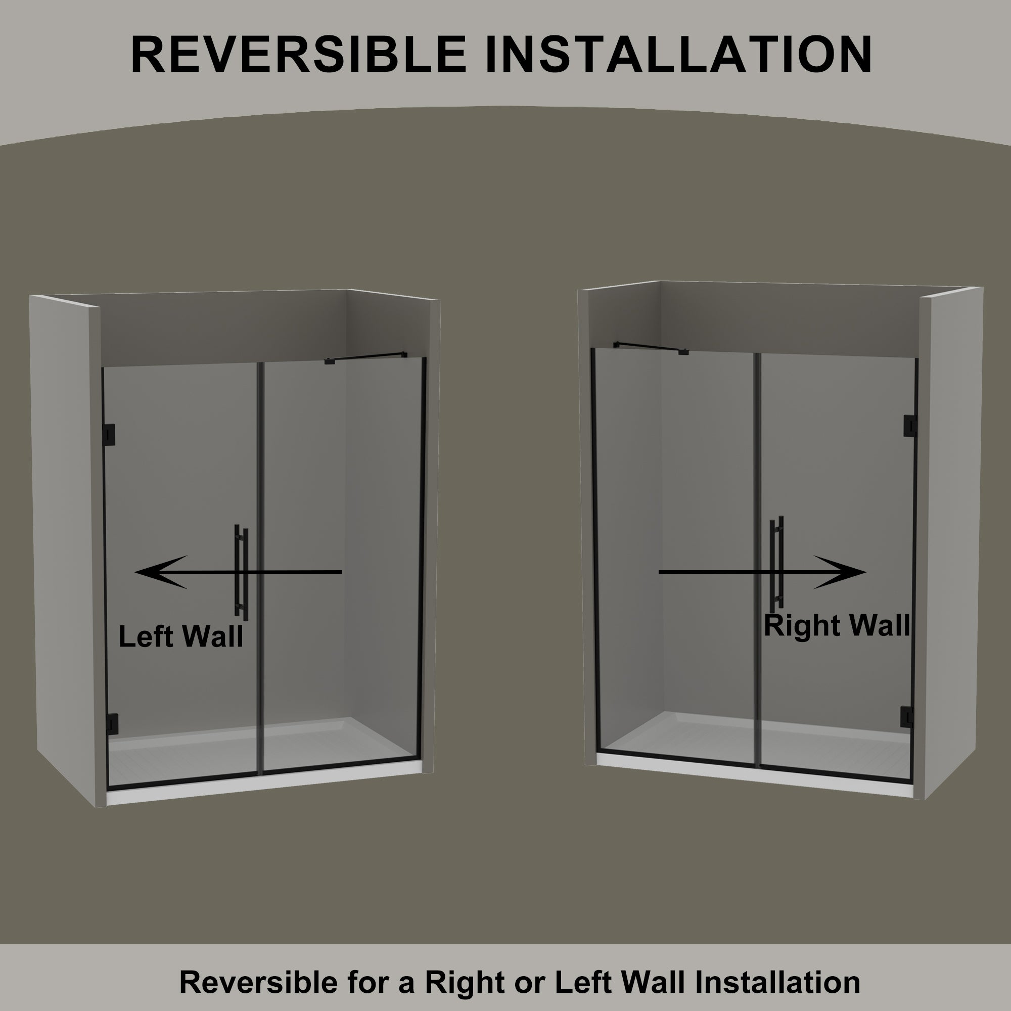 58-58"W x 71"H Semi-Frameless Double Hinges Shower Door in Matte Black,Tempered Glass,Reversible Installation