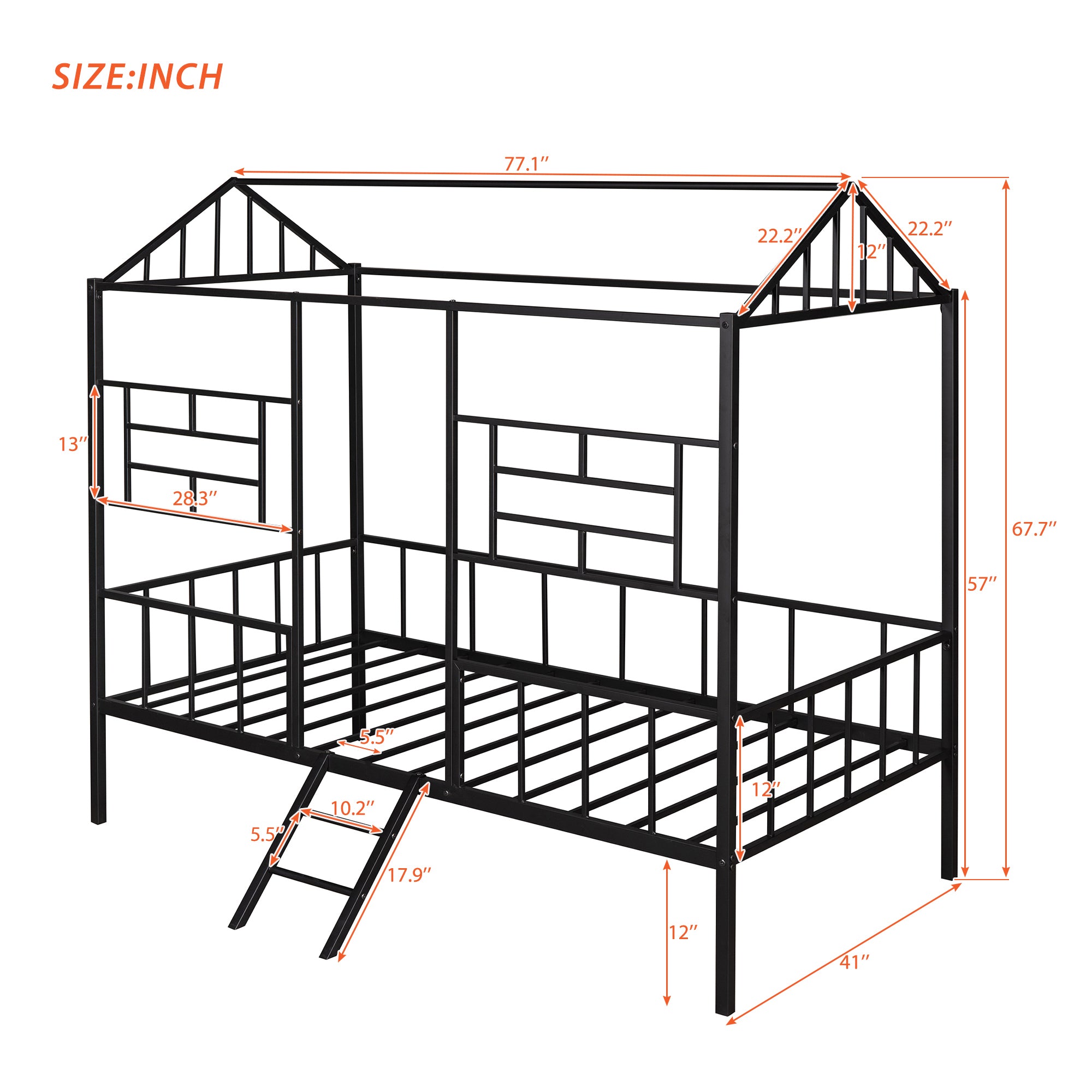 Metal House Bed Frame Twin Size with Slatted Support No Box Spring Needed Black