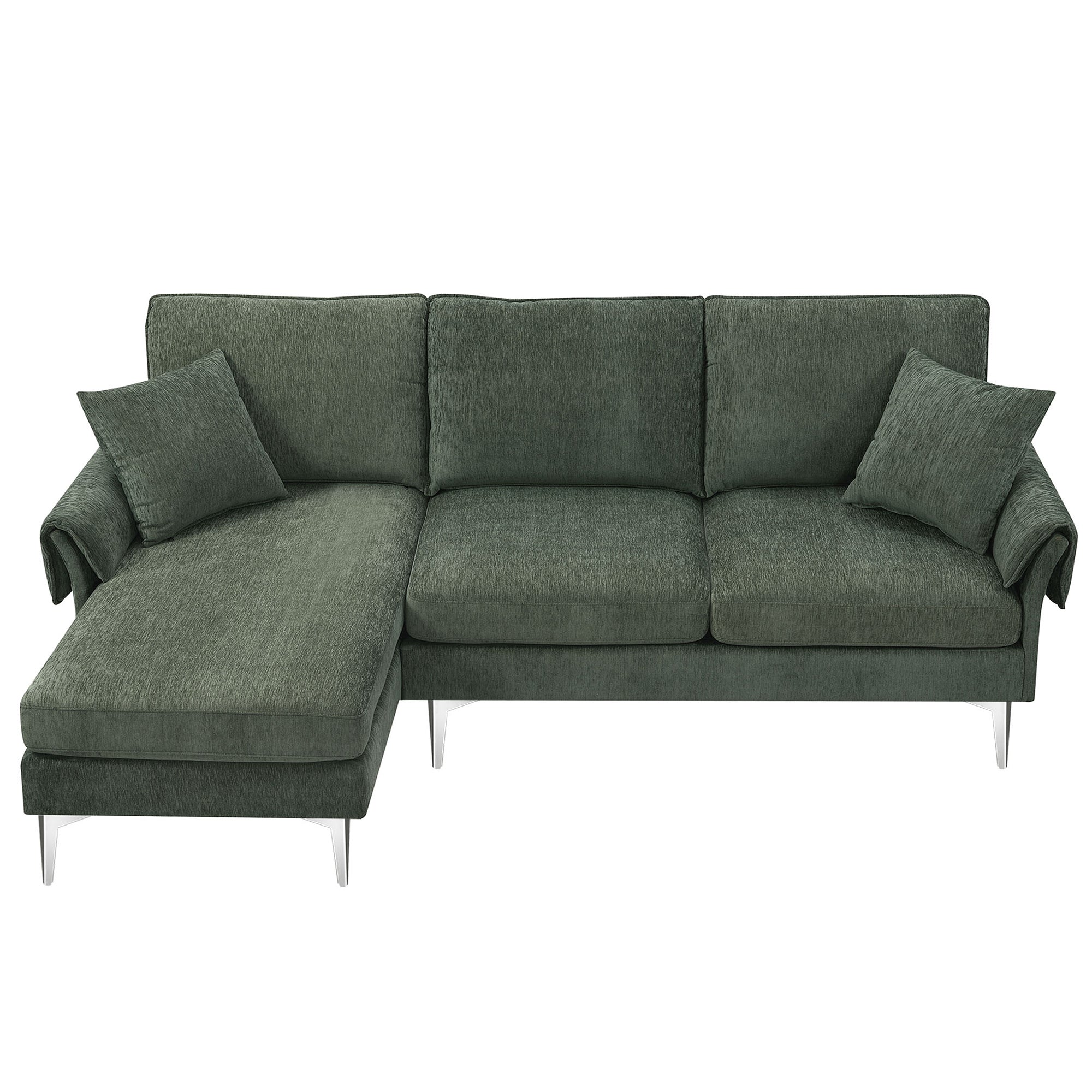 [VIDEO provided][New]84 "Modern Chenille L-Shaped Sofa with Reversible Lounge,Convertible Sectional Couch Set,4 Seat Indoor Furniture with Reversible Chaise,Fit for Living Room, Apartment(2 Pillows)