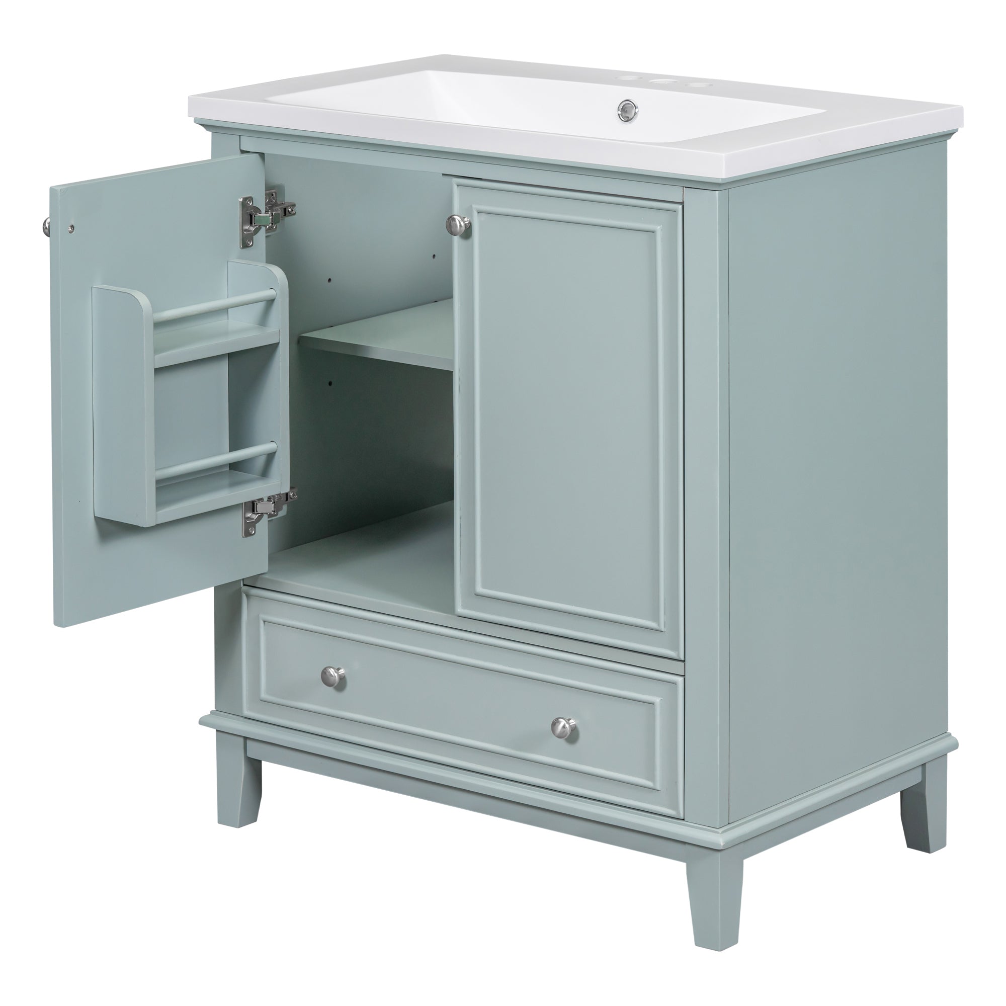 30" Bathroom Vanity with Sink Combo, Multi-functional Bathroom Cabinet with Doors and Drawer, Solid Frame and MDF Board, Green (Old Sku:SY999606AAC)