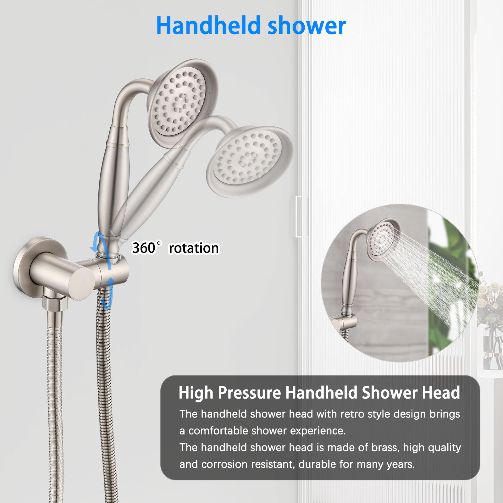 Single-Handle 4-Spray Patterns Bathroom Rain Shower Faucet with Body Jet Handshower in Brushed Nickel (Valve Included)