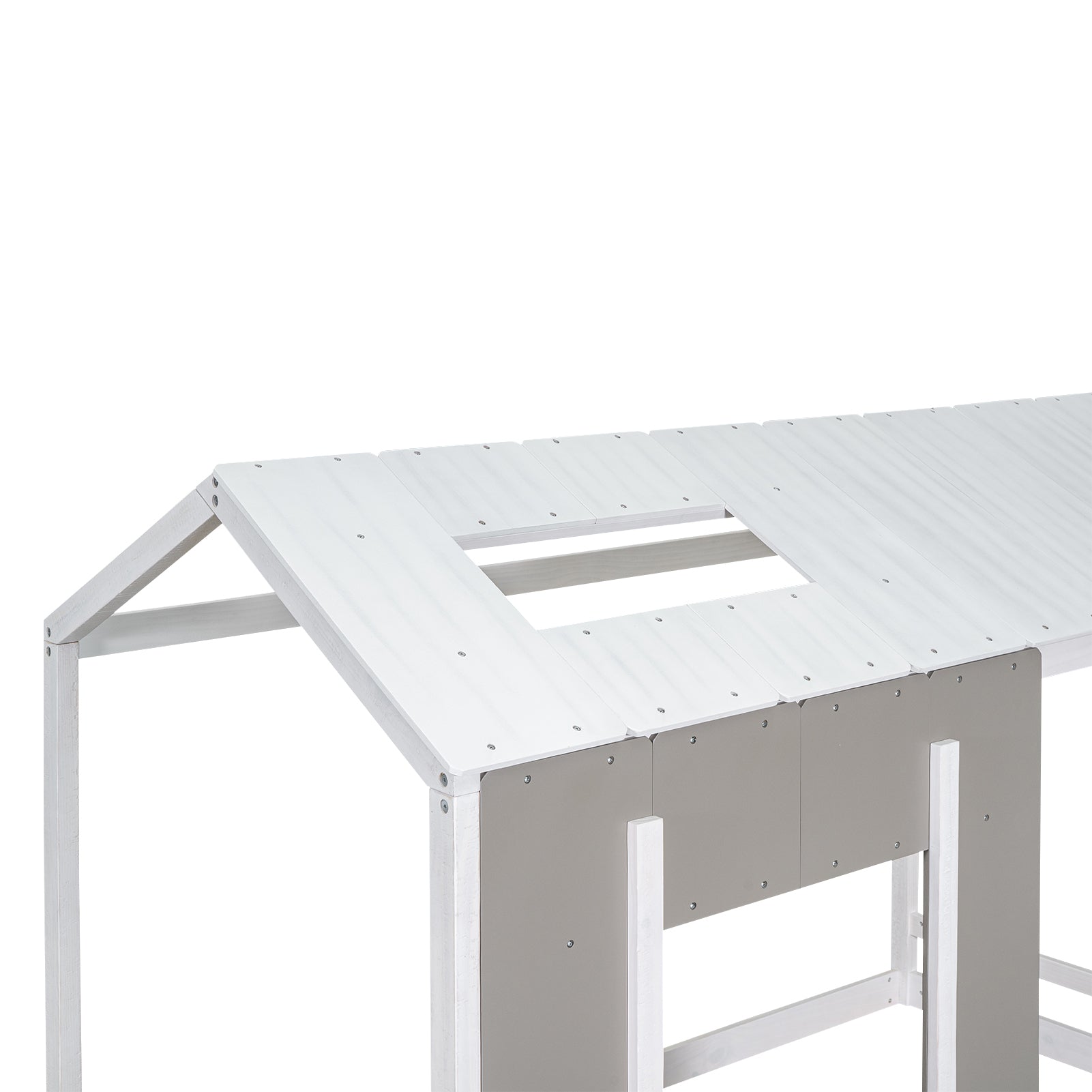 Twin Size House Platform with Roof and Window, White+Antique Grey(Old SKU: WF294130AAE)